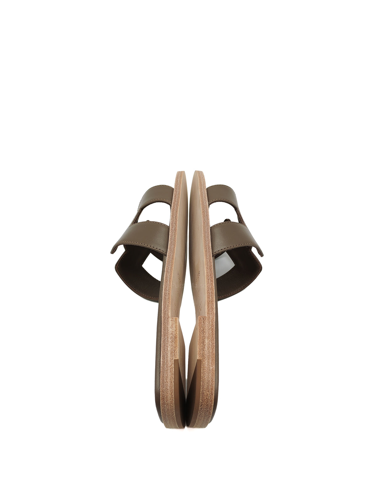 Hermes Oran Sandals in Etoupe Calfskin Leather Size 37 EU(23.5cm)