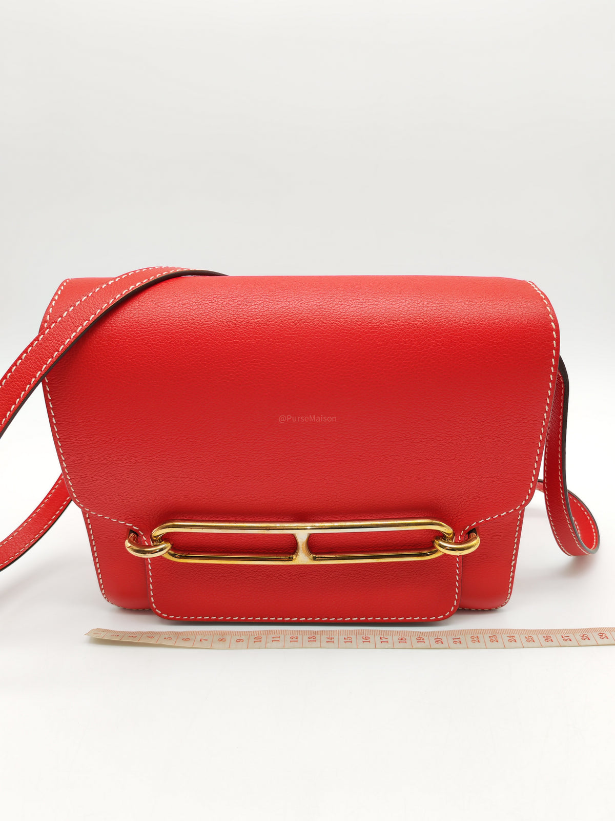 Hermes Roulis 23 in Geranium Evercolor Leather and Gold Hardware Stamp D (2019)