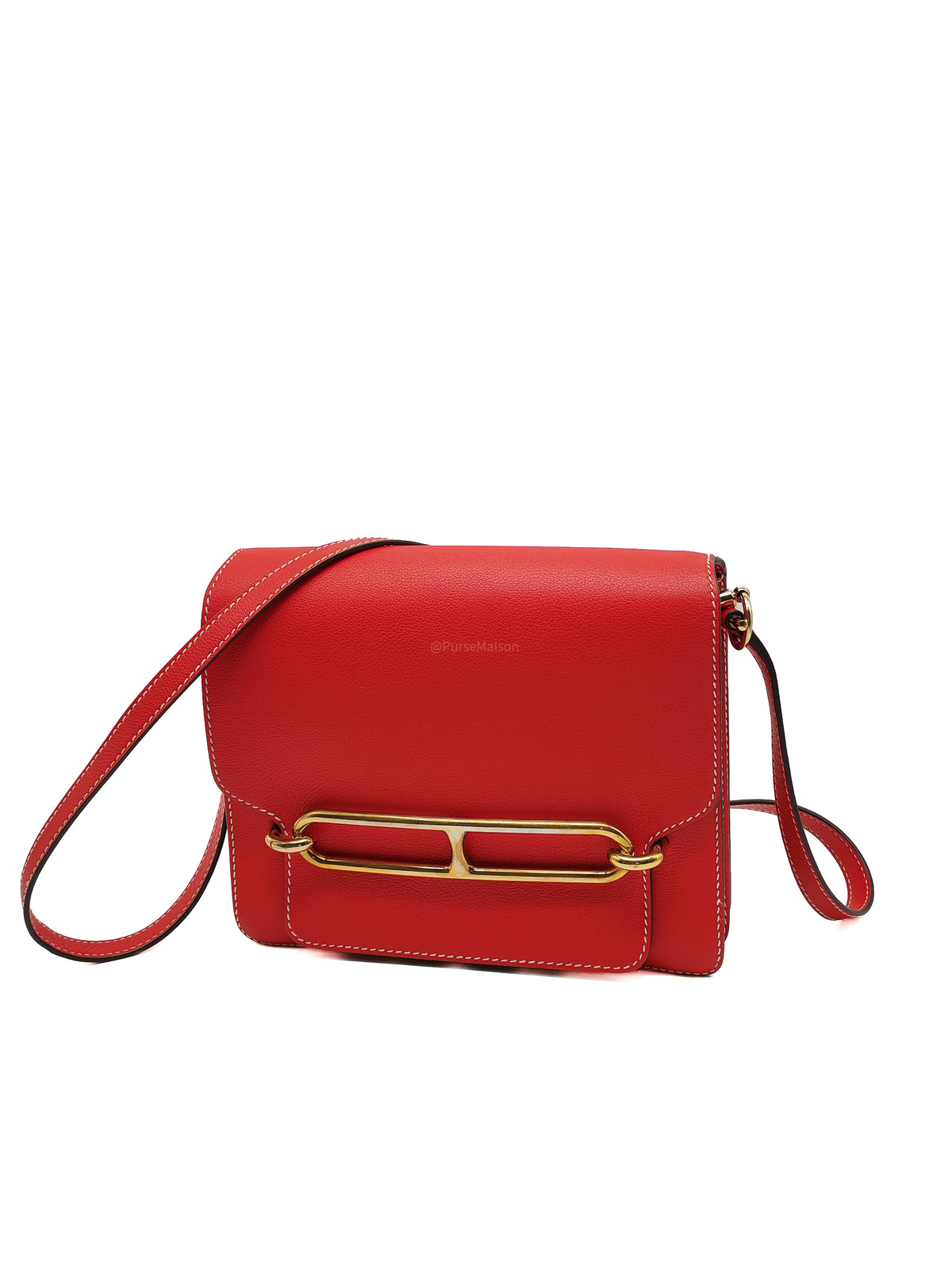 Hermes Roulis 23 in Geranium Evercolor Leather and Gold Hardware Stamp D (2019)