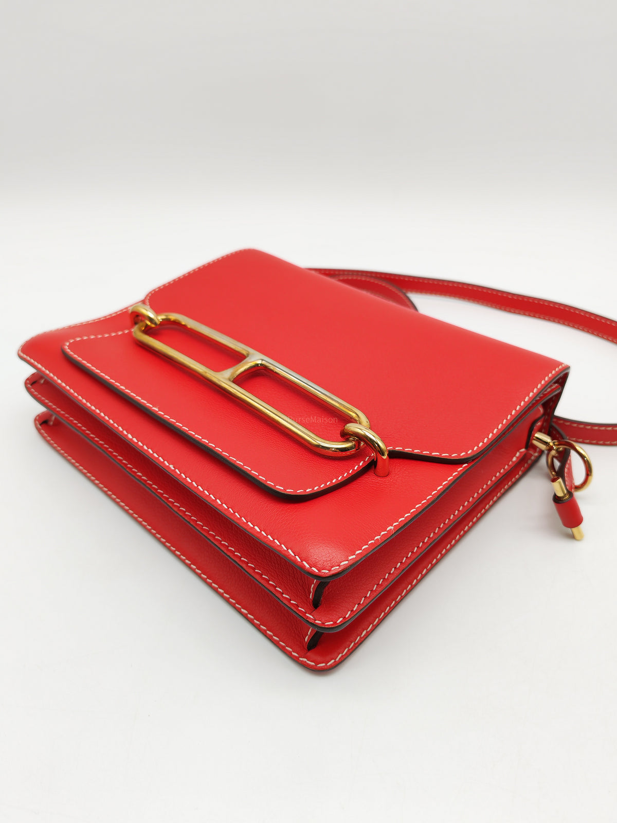 Hermes Roulis 23 in Geranium Evercolor Leather and Gold Hardware Stamp D (2019)