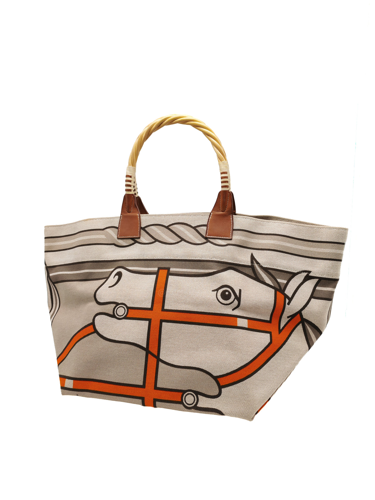 Hermès 31 Ecru Fauves Handbag Tote Bag in Light Beige Multicolor Toile H Canvas Stamp Square O (2011))