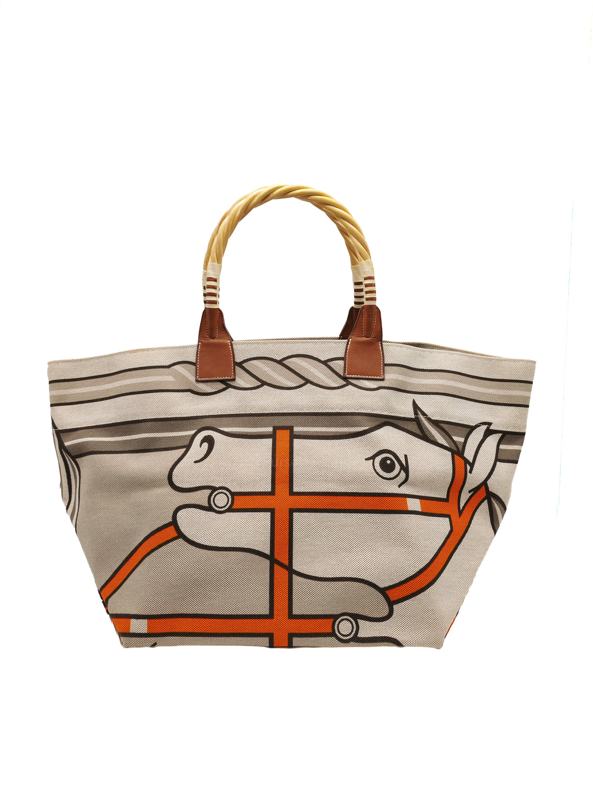 Hermès 31 Ecru Fauves Handbag Tote Bag in Light Beige Multicolor Toile H Canvas Stamp Square O (2011))