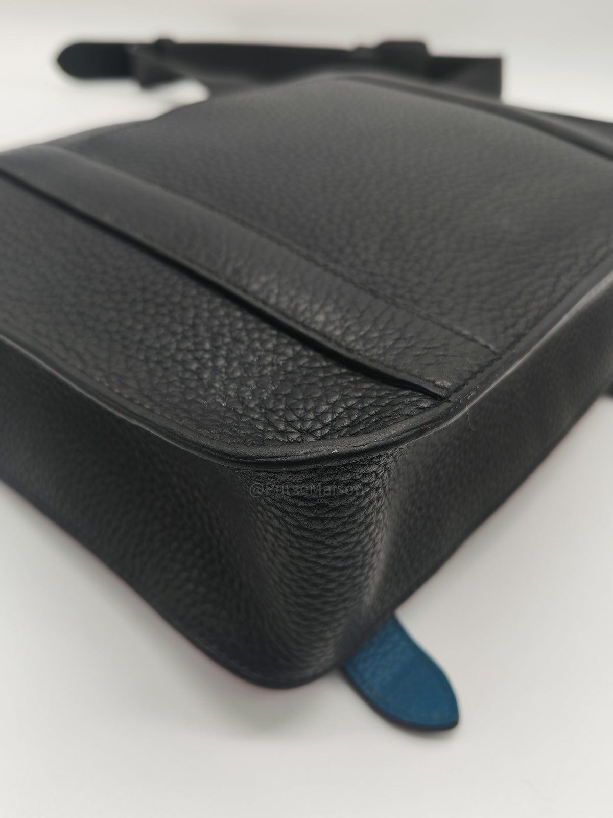 Hermes Steve Messenger Bag in Noir Taurillon Clemence Leather and Palladium Hardware Stamp Square Q (2013) | Purse Maison Luxury Bags Shop