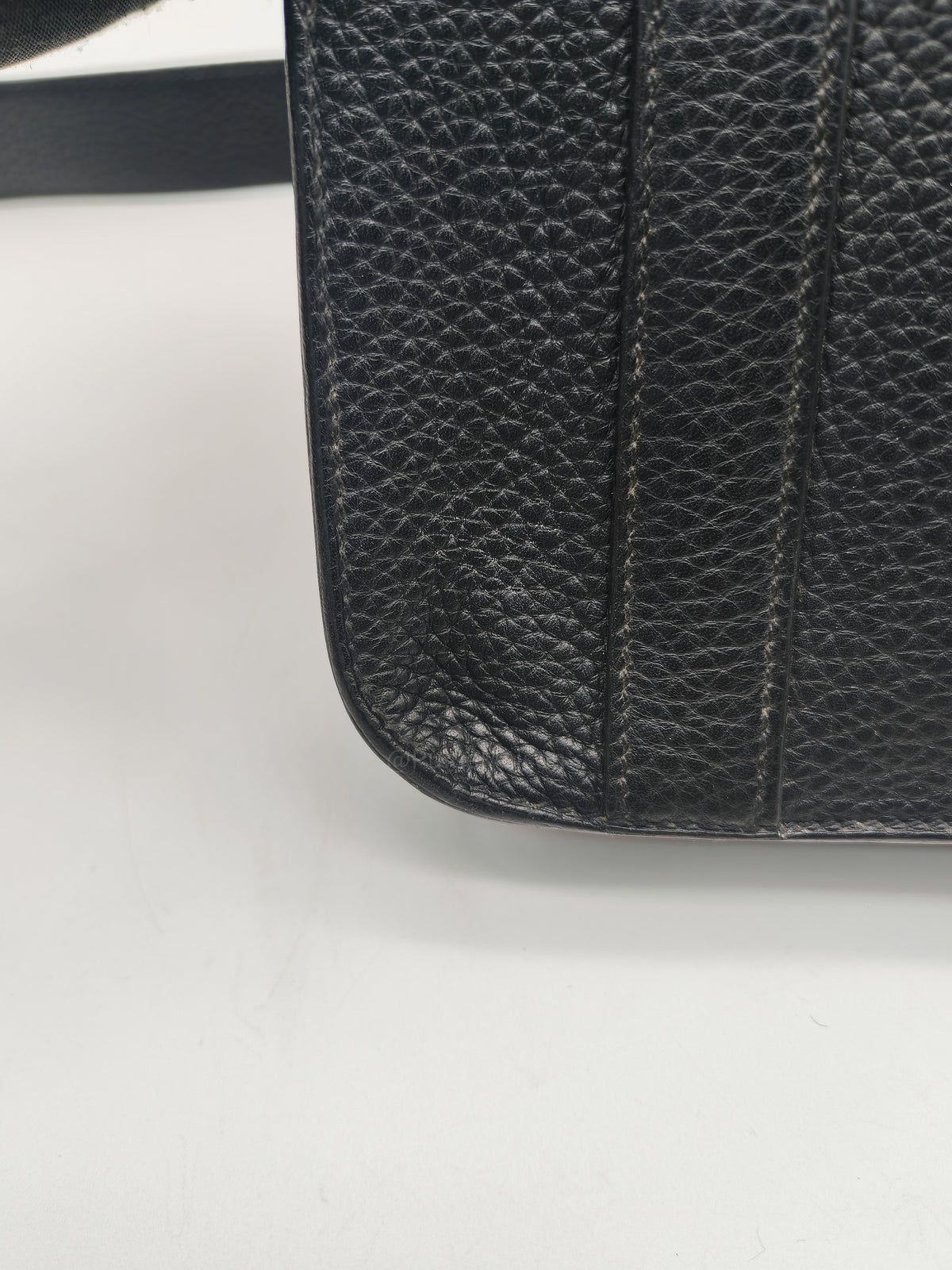 Hermes Steve Messenger Bag in Noir Taurillon Clemence Leather and Palladium Hardware Stamp Square Q (2013) | Purse Maison Luxury Bags Shop