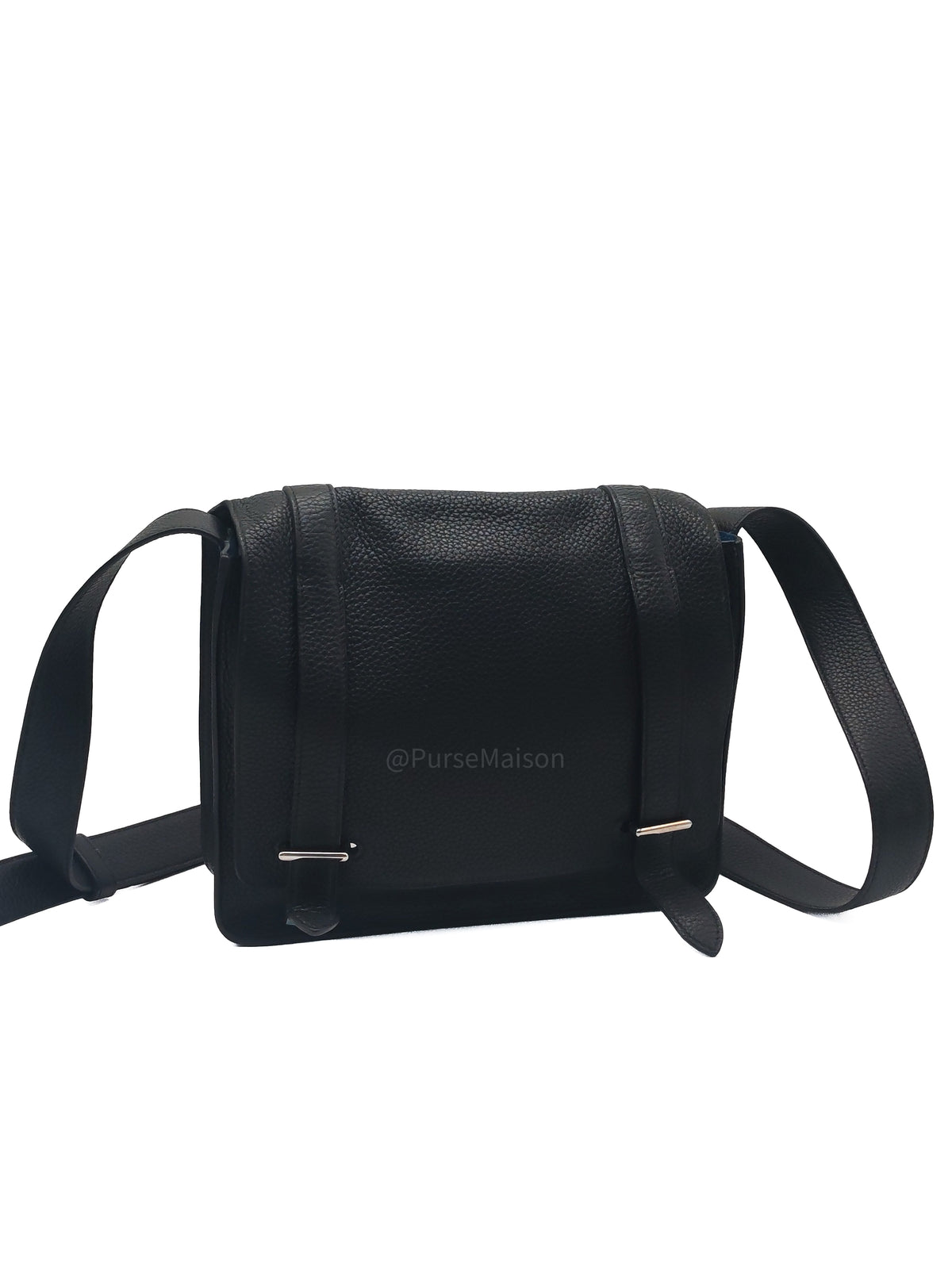 Hermes Steve Messenger Bag in Noir Taurillon Clemence Leather and Palladium Hardware Stamp Square Q (2013) | Purse Maison Luxury Bags Shop