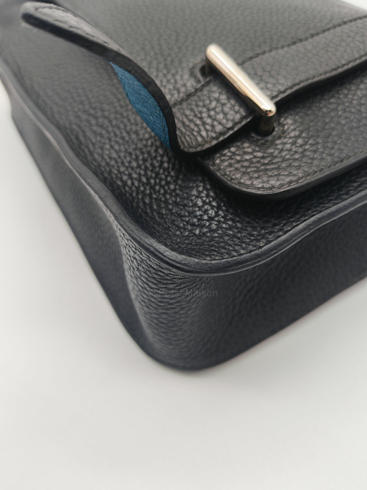 Hermes Steve Messenger Bag in Noir Taurillon Clemence Leather and Palladium Hardware Stamp Square Q (2013) | Purse Maison Luxury Bags Shop