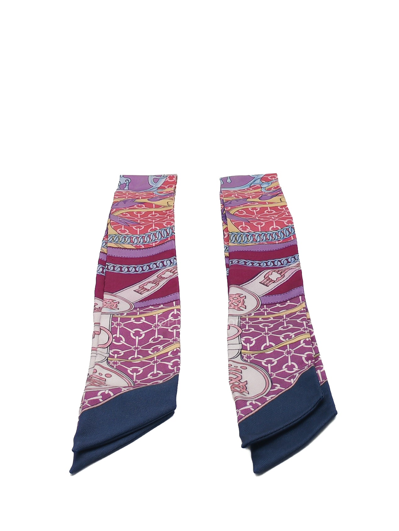 Hermes La Promenade Du Matin Rose, Mauve Silk Twilly (Pair)