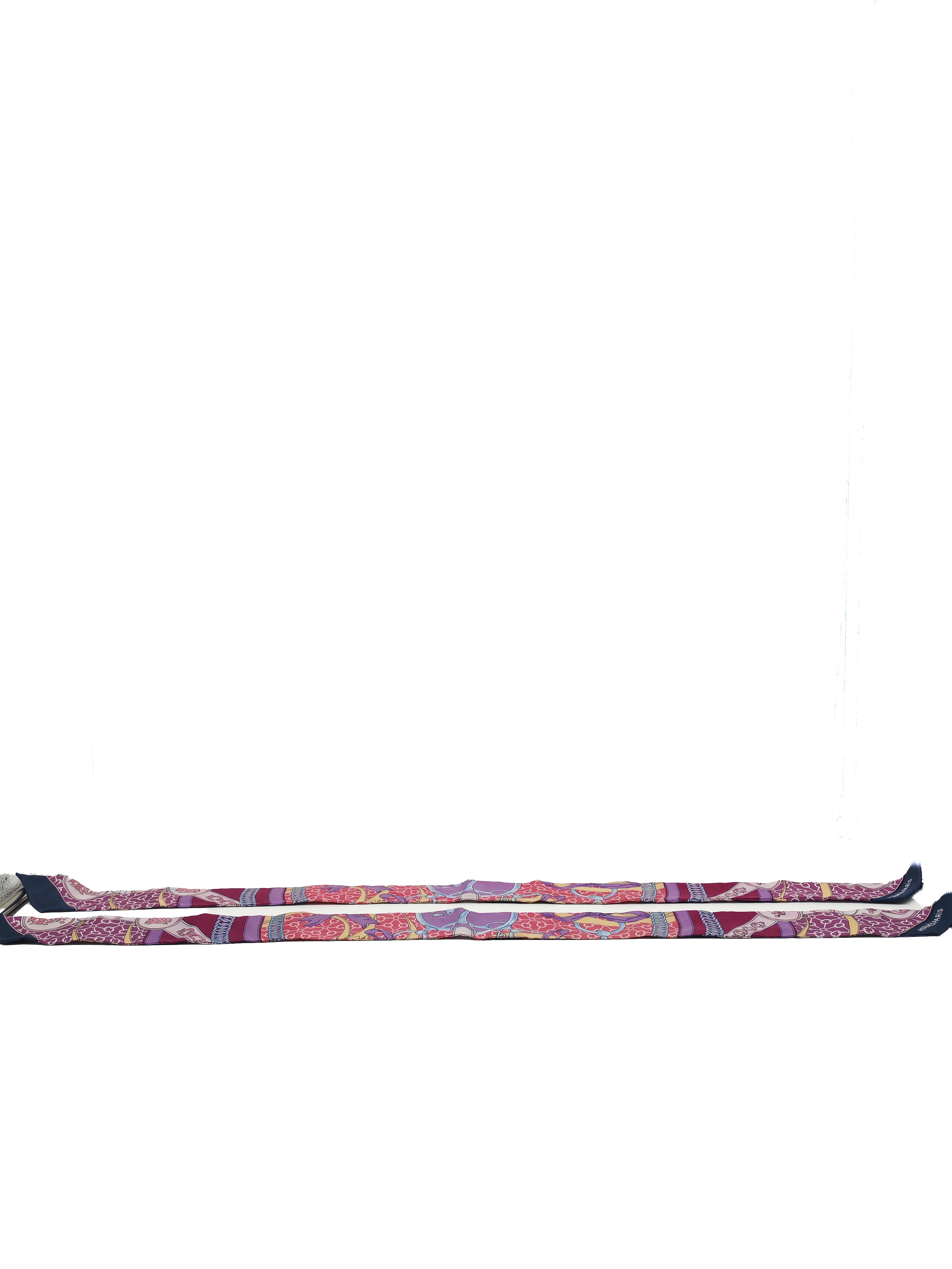 Hermes La Promenade Du Matin Rose, Mauve Silk Twilly (Pair)