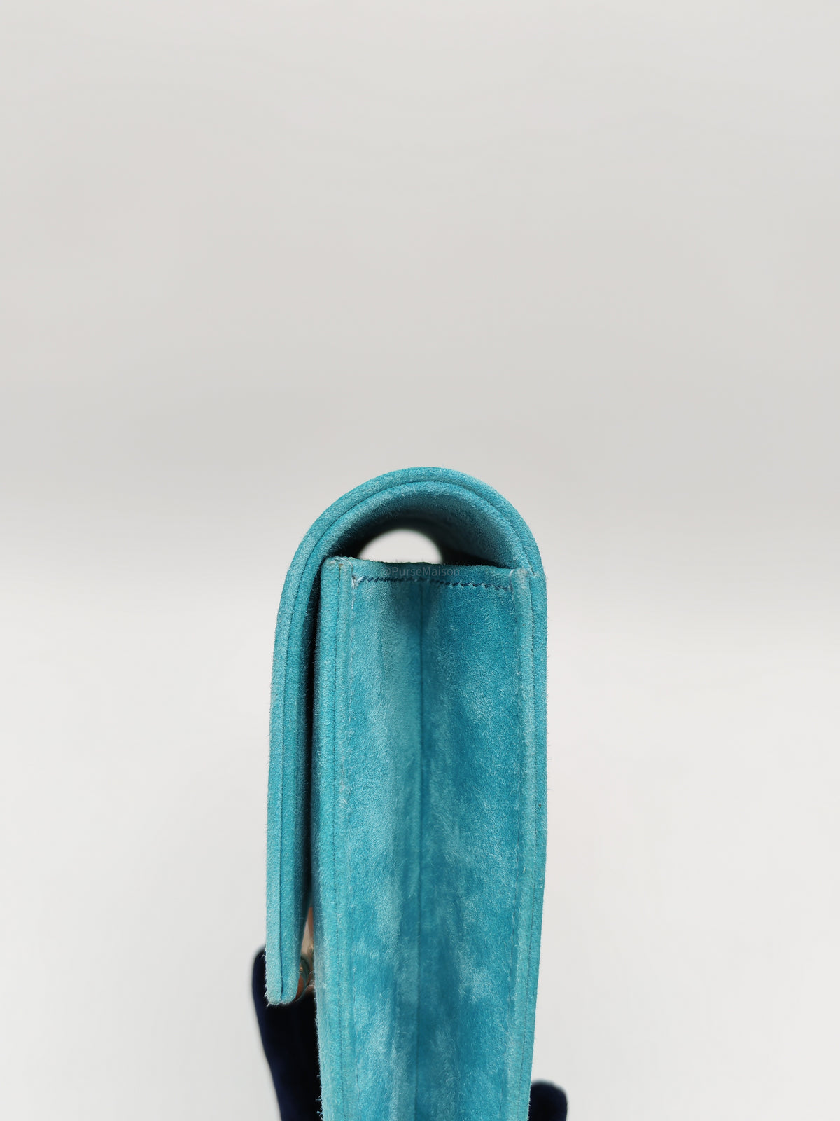 Hermes Doblis Mini Verrou Clutch Bag in Blue Atoll Suede Leather and Palladium Hardware Stamp X (2016)
