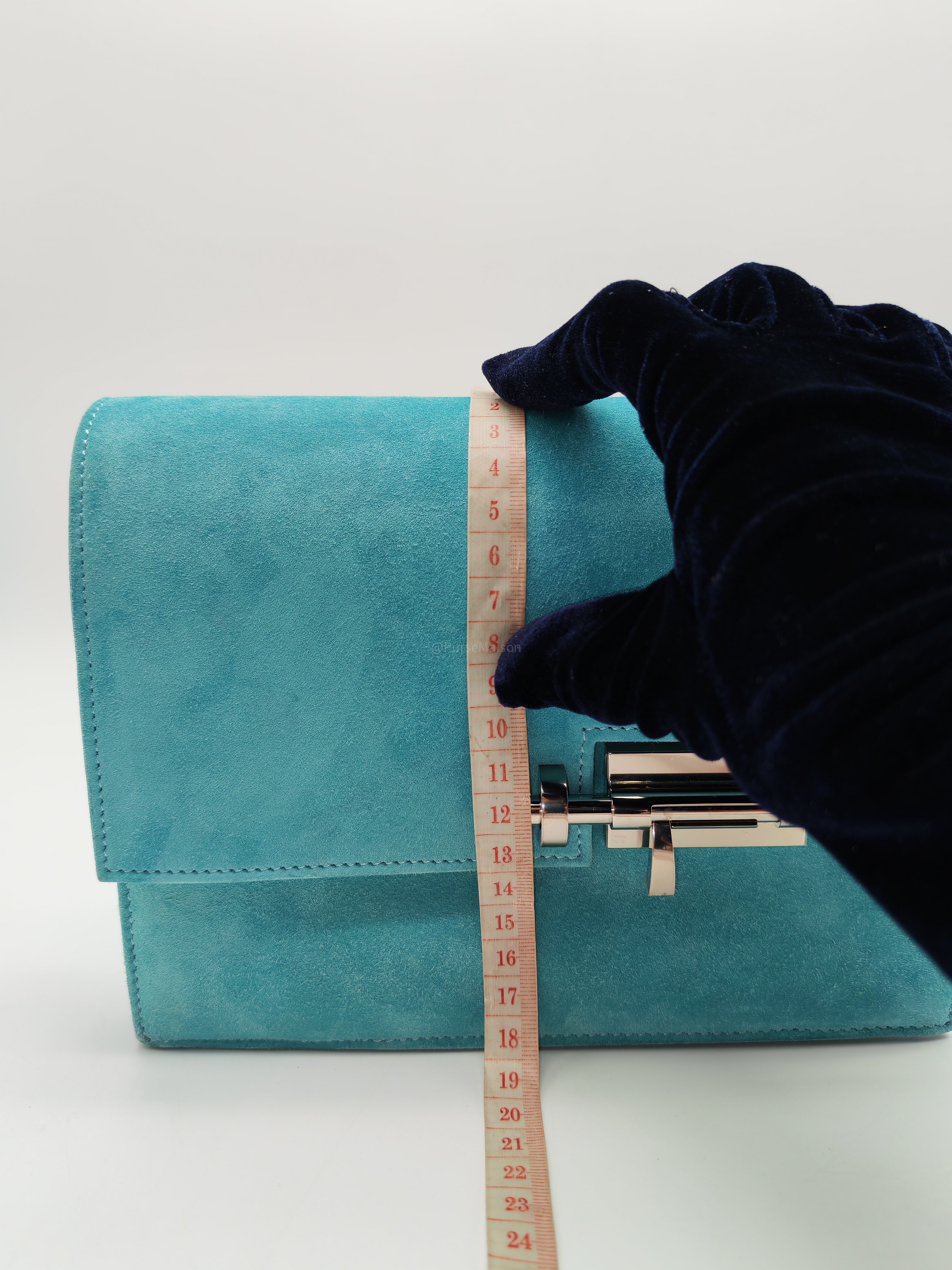 Hermes Doblis Mini Verrou Clutch Bag in Blue Atoll Suede Leather and Palladium Hardware Stamp X (2016)