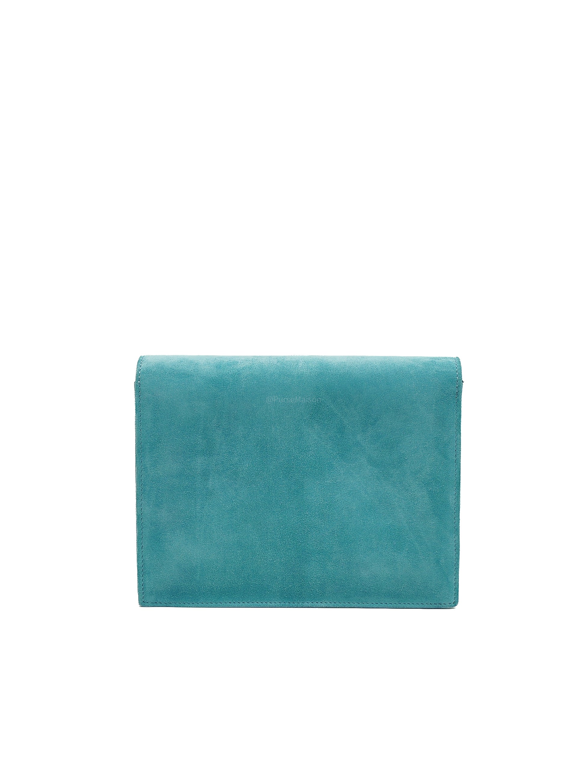 Hermes Doblis Mini Verrou Clutch Bag in Blue Atoll Suede Leather and Palladium Hardware Stamp X (2016)