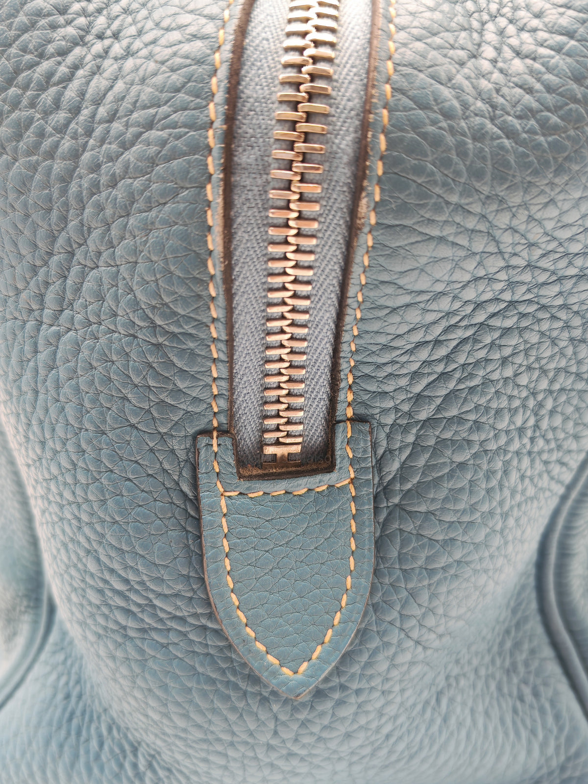 Hermes Victoria ll 35 Bag in Blue Jean Clemence Leather and Palladium Hardware Stamp Square K (2007)