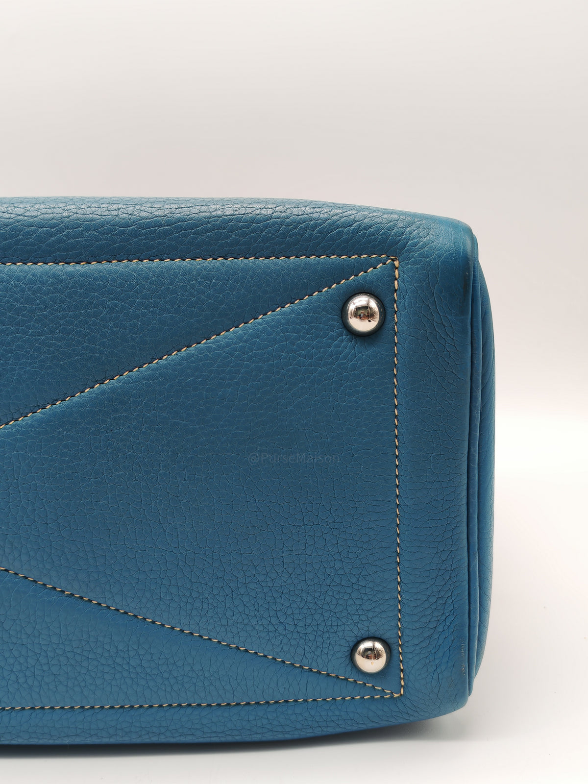 Hermes Victoria ll 35 Bag in Blue Jean Clemence Leather and Palladium Hardware Stamp Square K (2007)