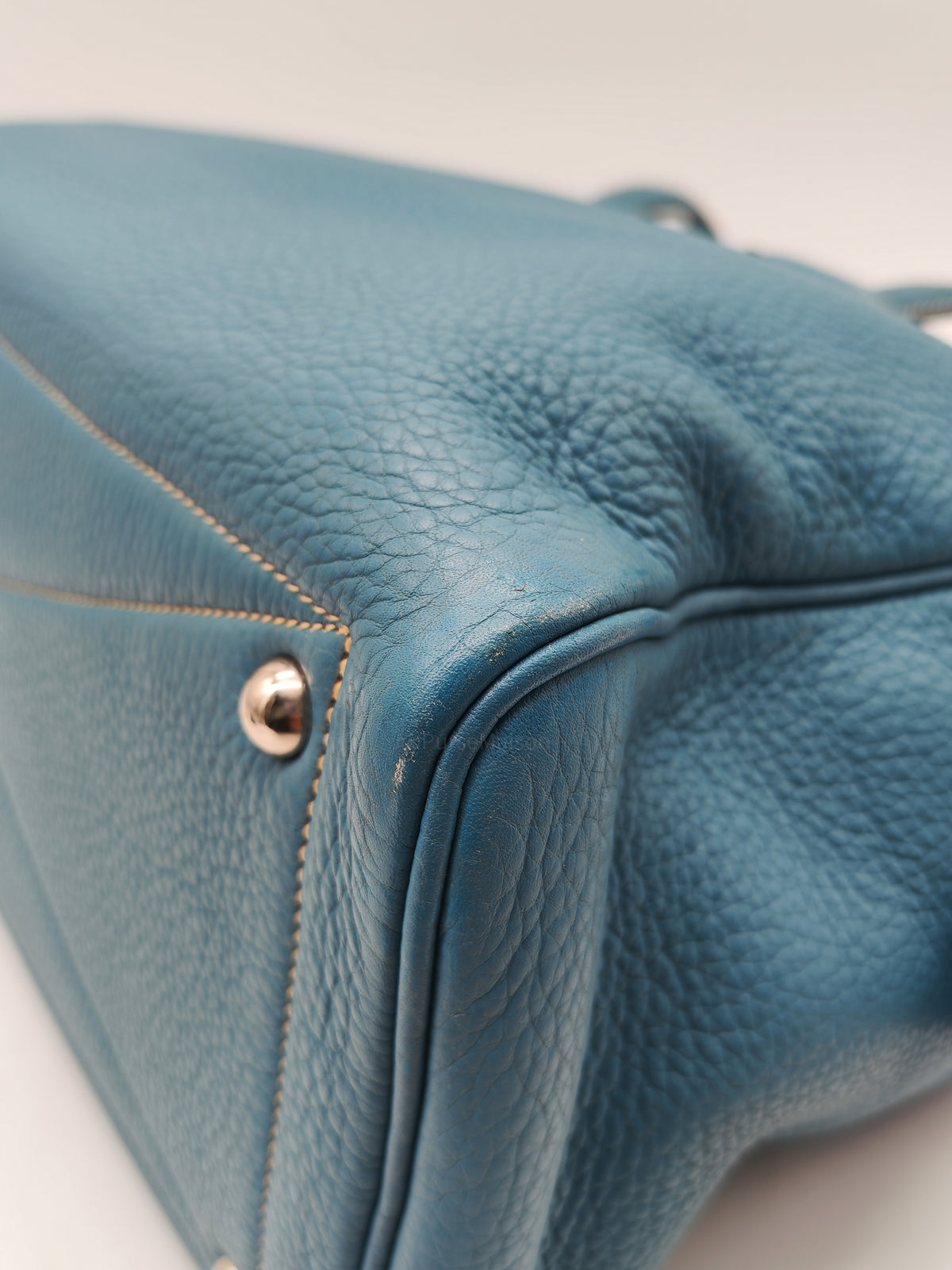 Hermes Victoria ll 35 Bag in Blue Jean Clemence Leather and Palladium Hardware Stamp Square K (2007)