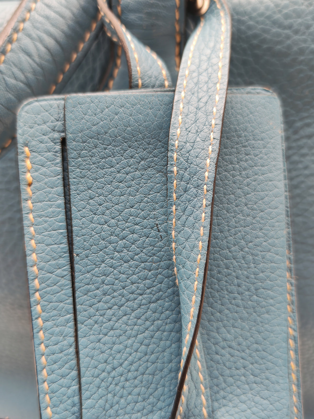 Hermes Victoria ll 35 Bag in Blue Jean Clemence Leather and Palladium Hardware Stamp Square K (2007)