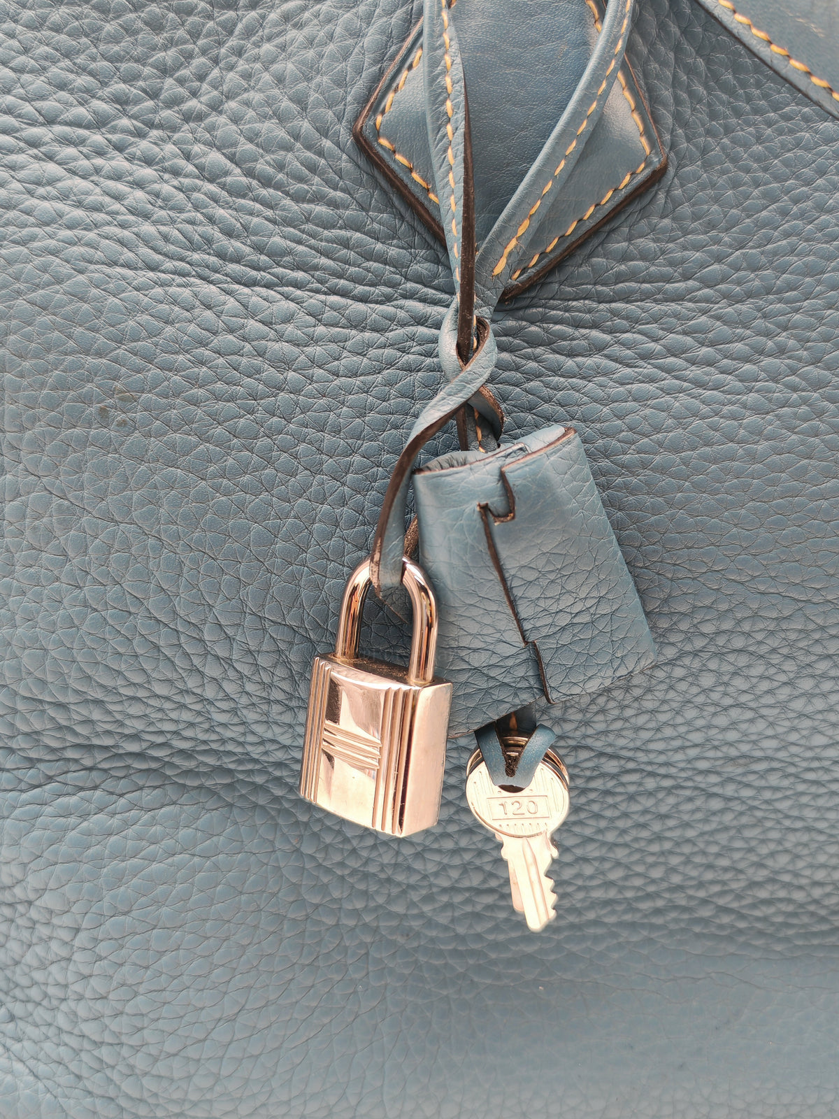 Hermes Victoria ll 35 Bag in Blue Jean Clemence Leather and Palladium Hardware Stamp Square K (2007)
