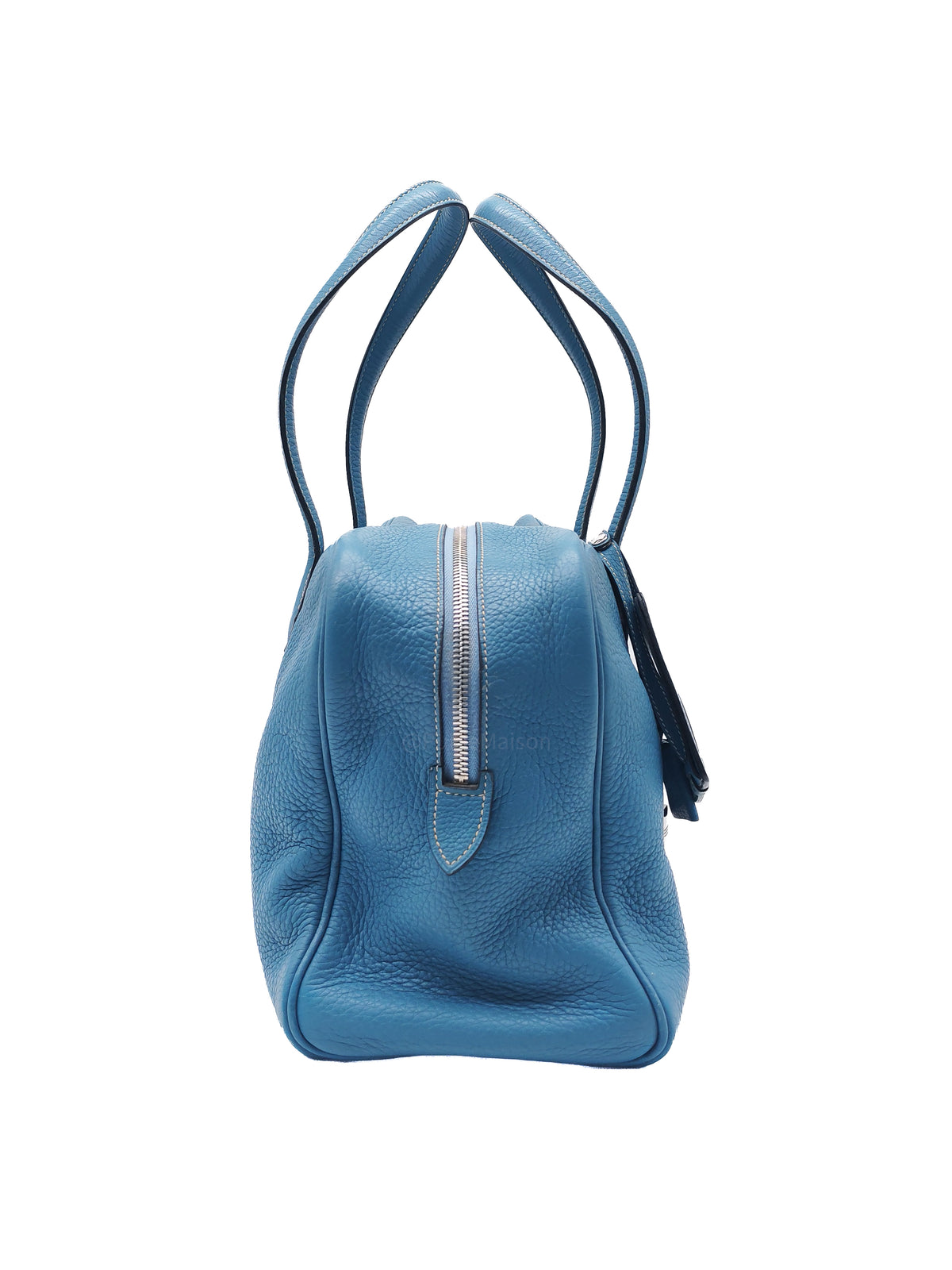 Hermes Victoria ll 35 Bag in Blue Jean Clemence Leather and Palladium Hardware Stamp Square K (2007)