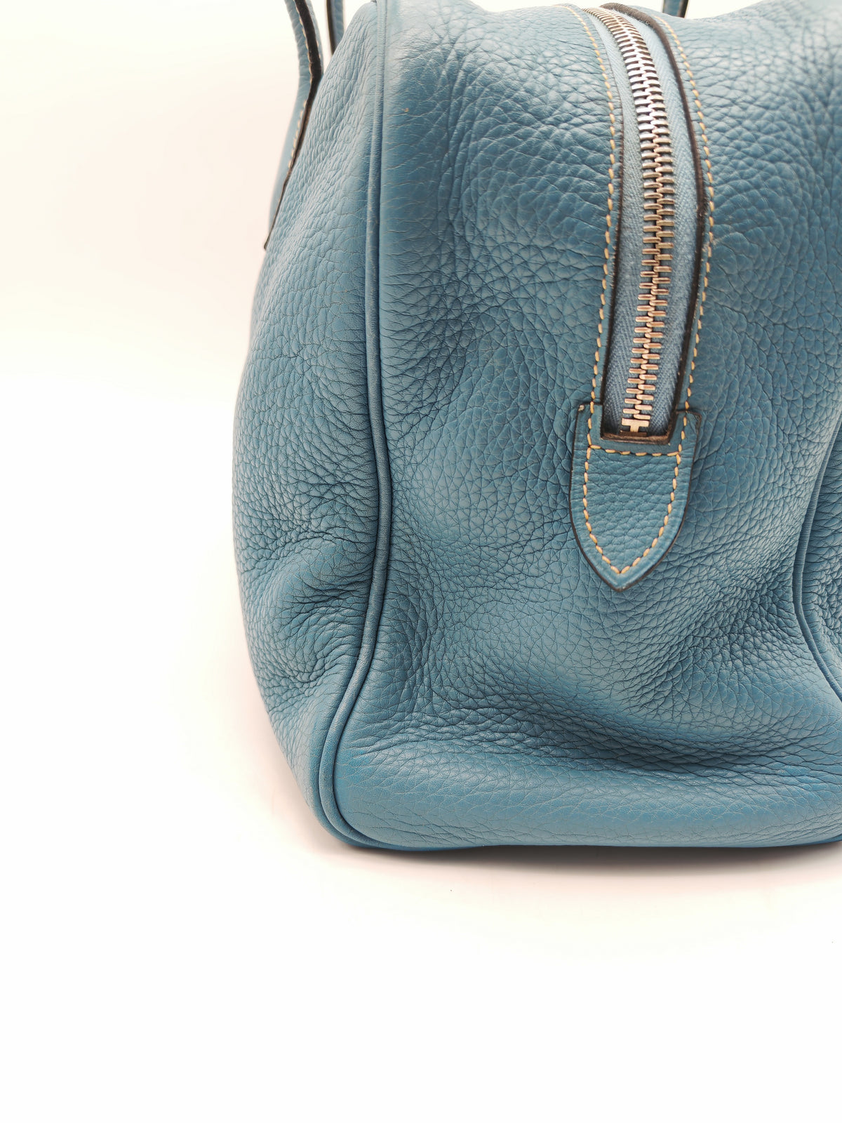 Hermes Victoria ll 35 Bag in Blue Jean Clemence Leather and Palladium Hardware Stamp Square K (2007)