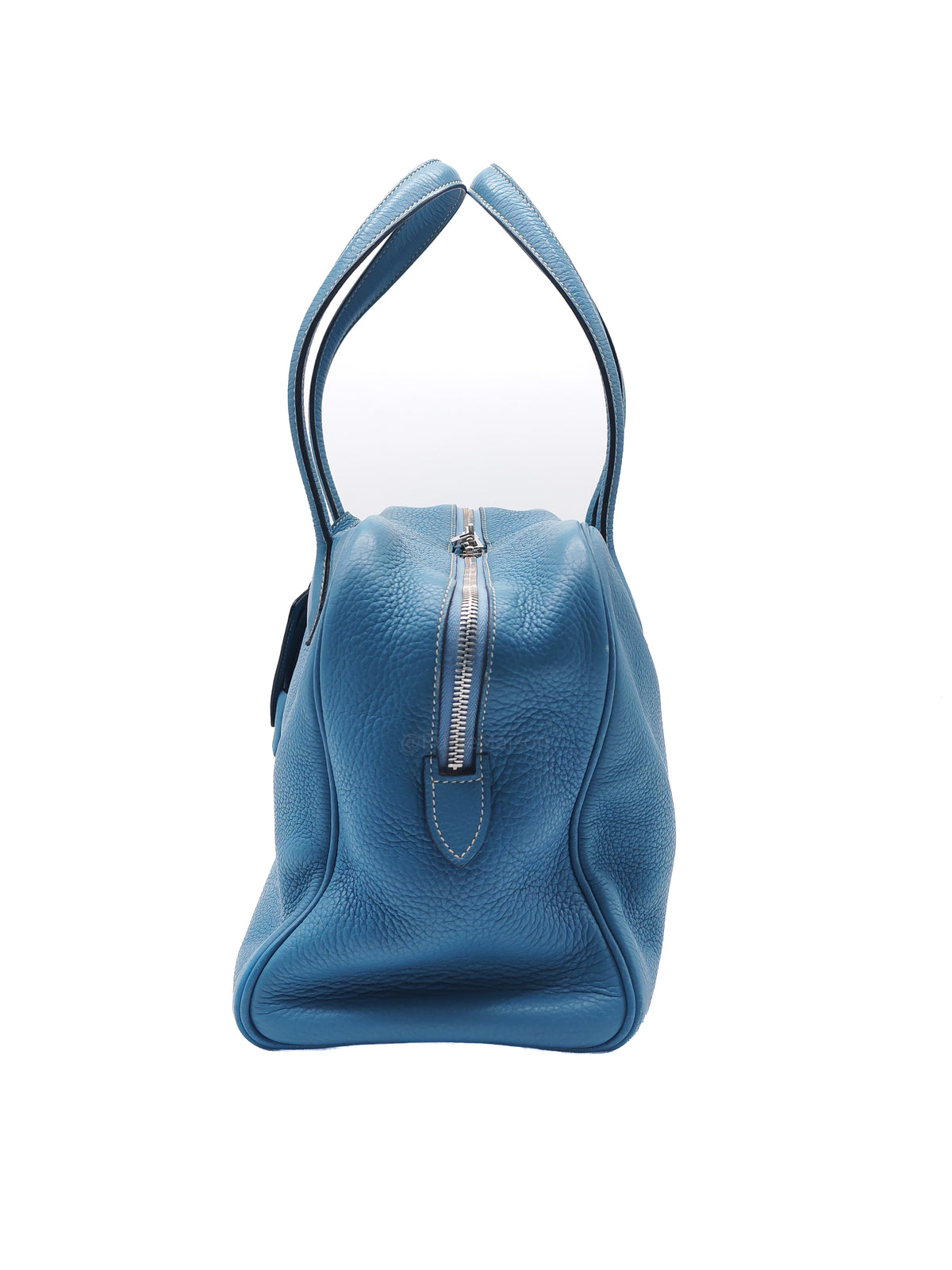 Hermes Victoria ll 35 Bag in Blue Jean Clemence Leather and Palladium Hardware Stamp Square K (2007)