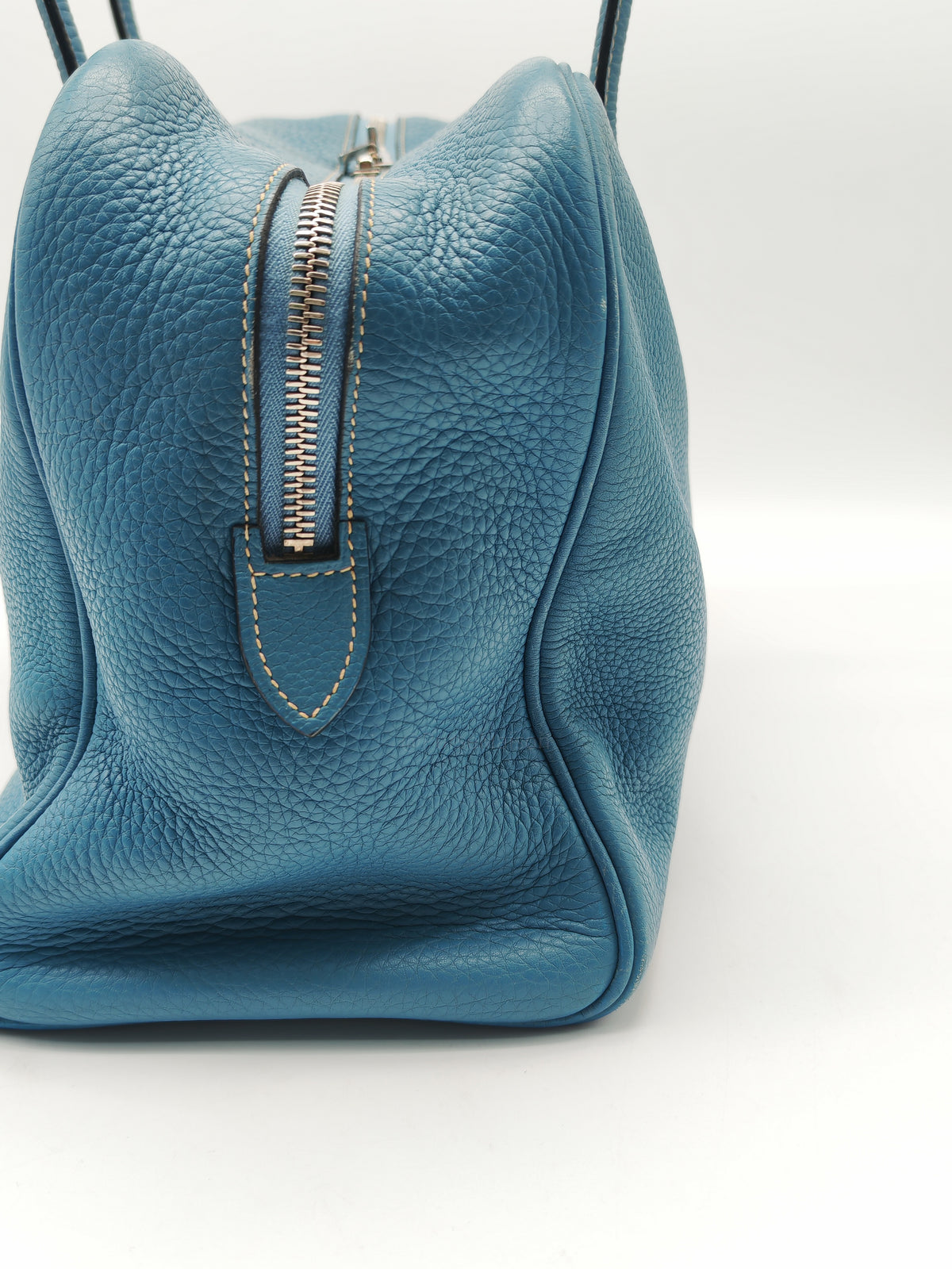 Hermes Victoria ll 35 Bag in Blue Jean Clemence Leather and Palladium Hardware Stamp Square K (2007)