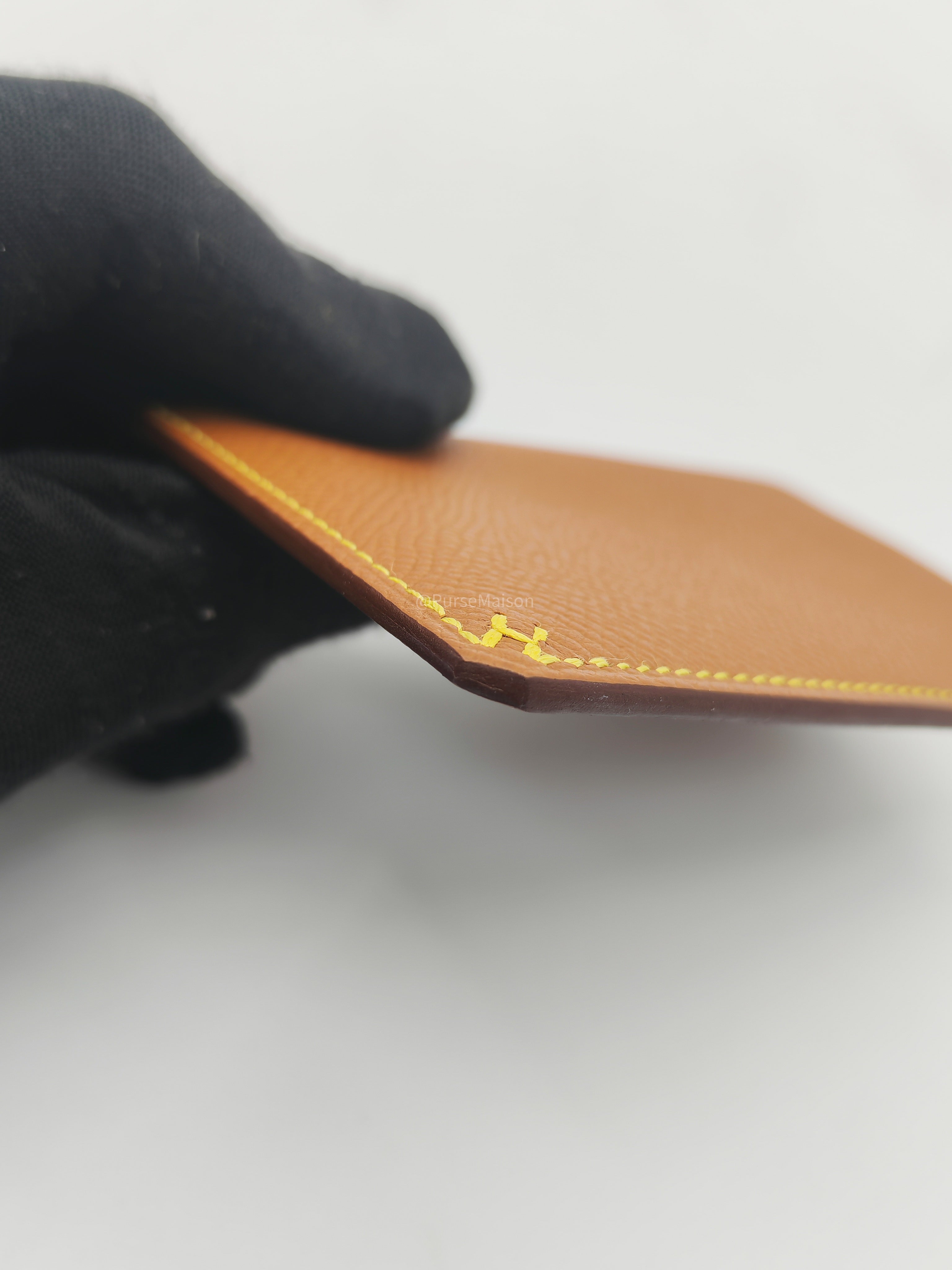 Hermes H Sellier Card Holder in Gold Epsom Leather Stamp W (2024)