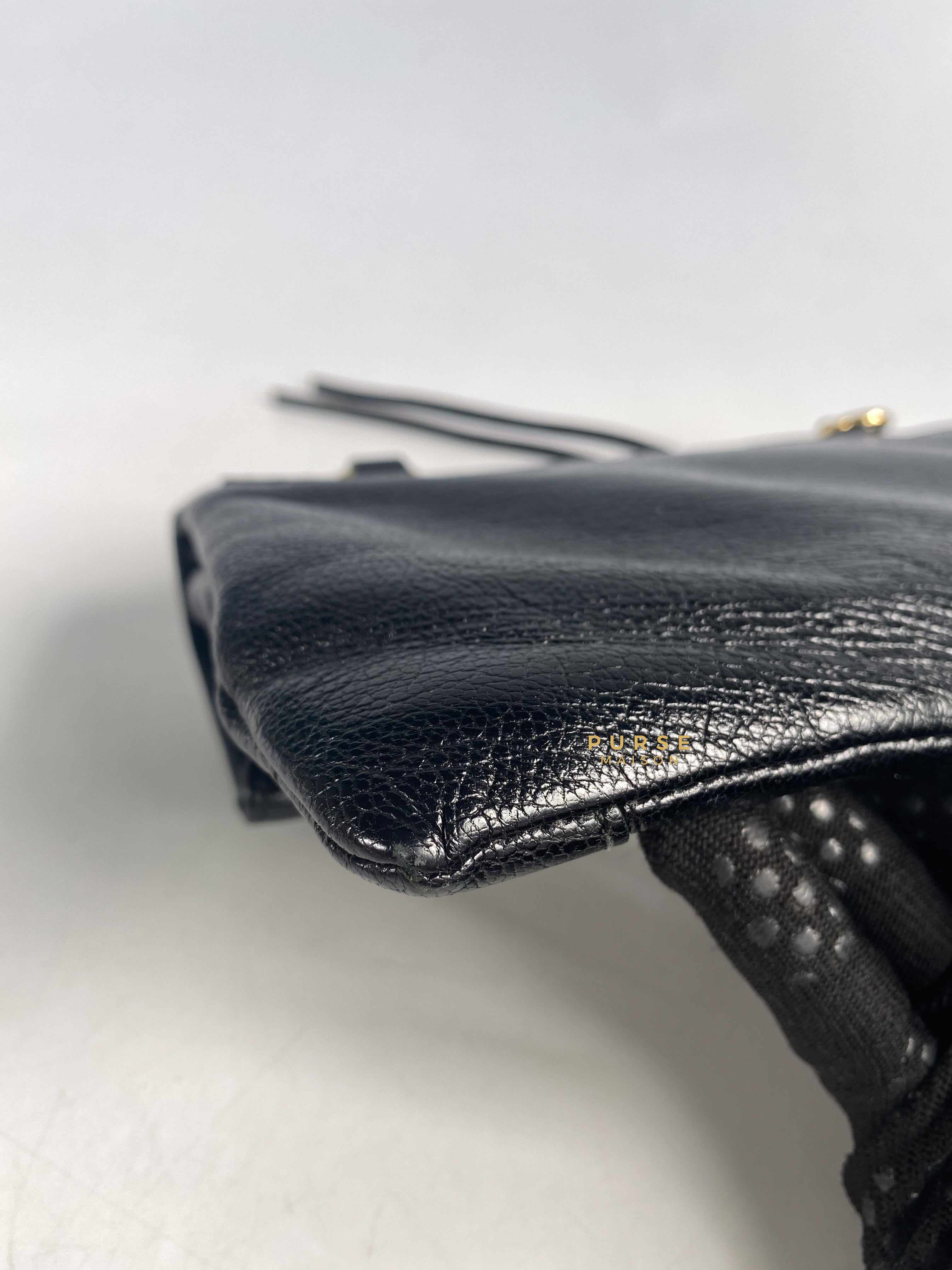 Balenciaga Metallic Edge Black Envelope Clutch with Strap Small | Purse Maison Luxury Bags Shop