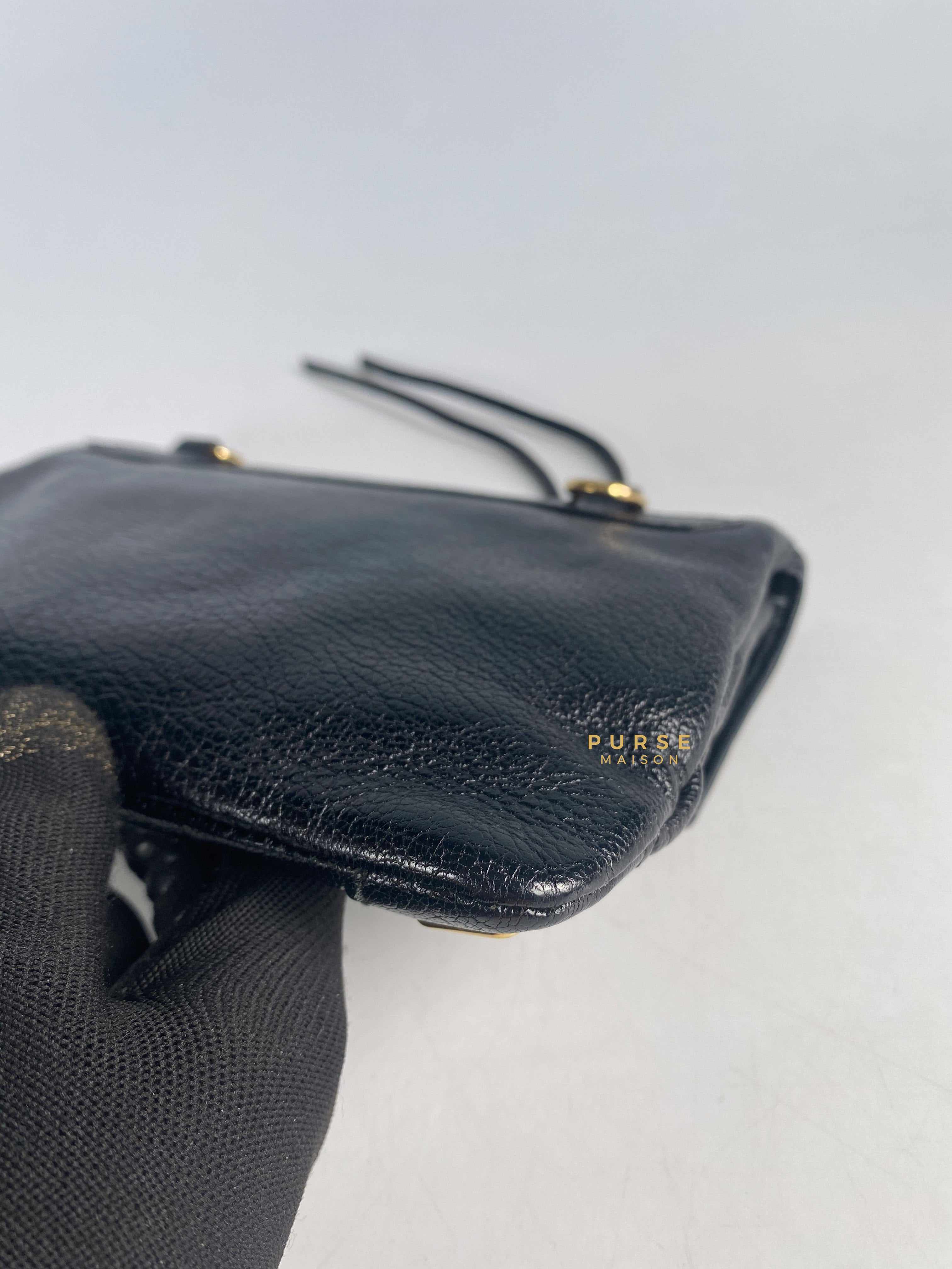 Balenciaga Metallic Edge Black Envelope Clutch with Strap Small | Purse Maison Luxury Bags Shop