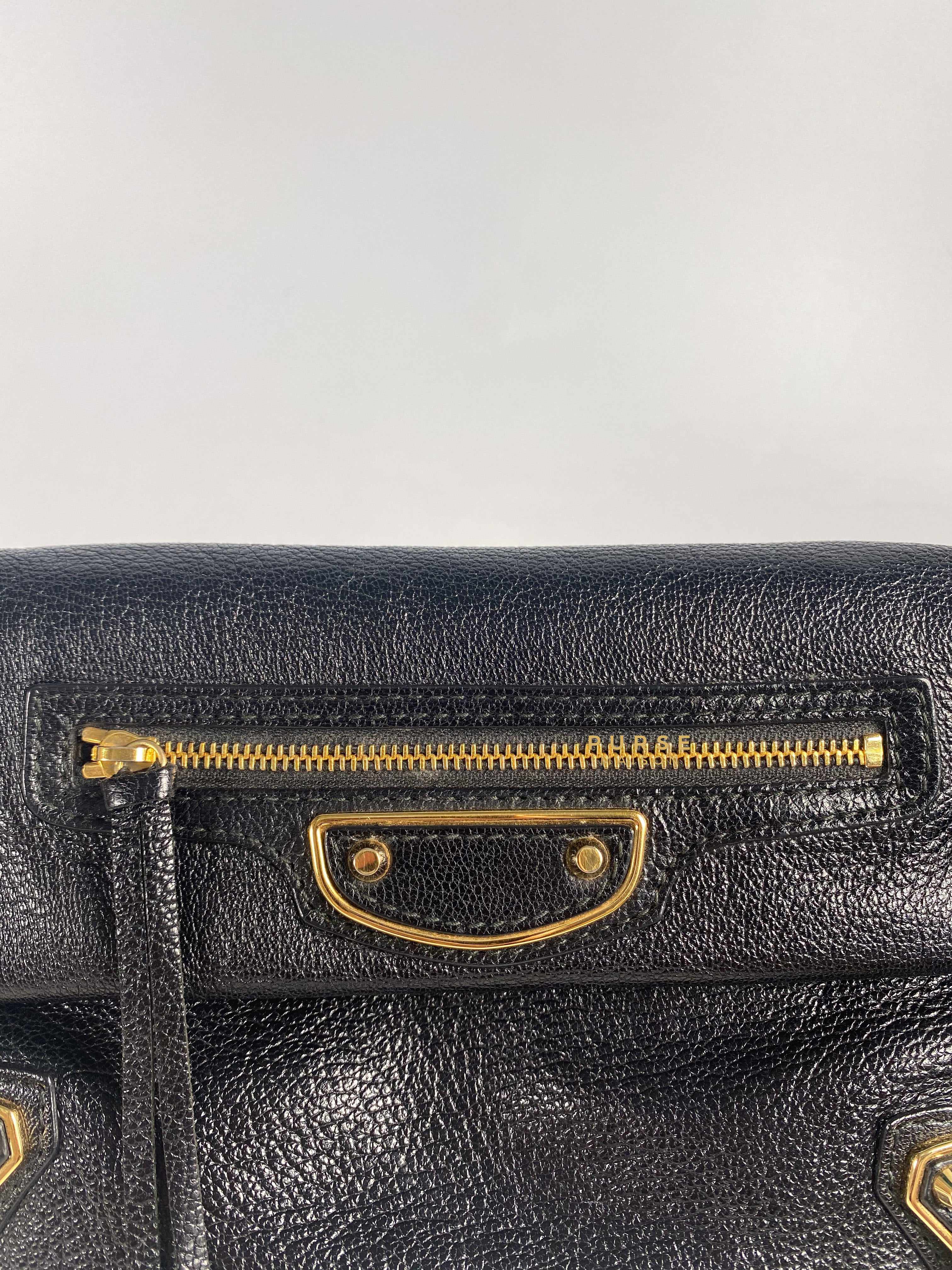 Balenciaga Metallic Edge Black Envelope Clutch with Strap Small | Purse Maison Luxury Bags Shop