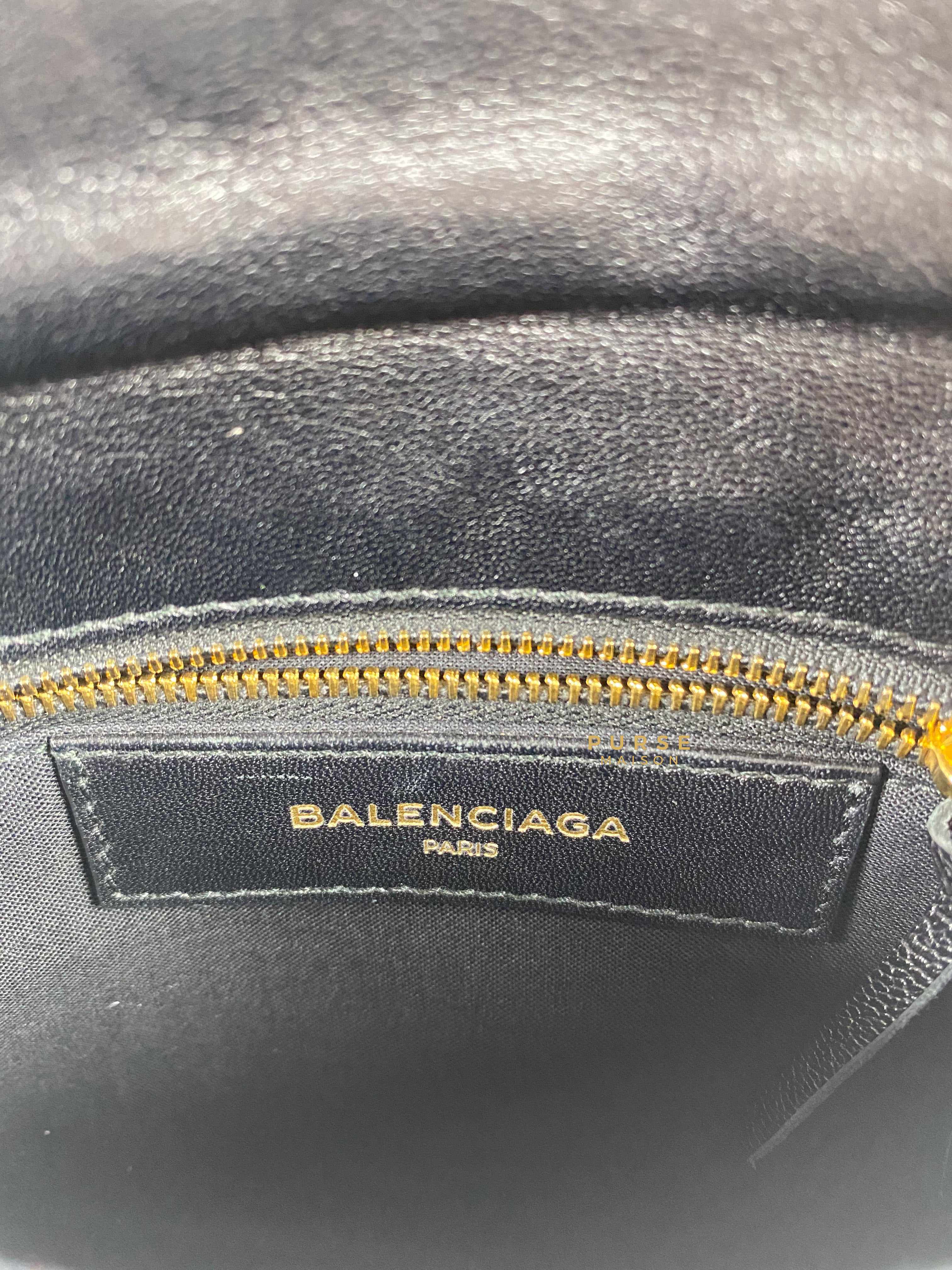 Balenciaga Metallic Edge Black Envelope Clutch with Strap Small | Purse Maison Luxury Bags Shop