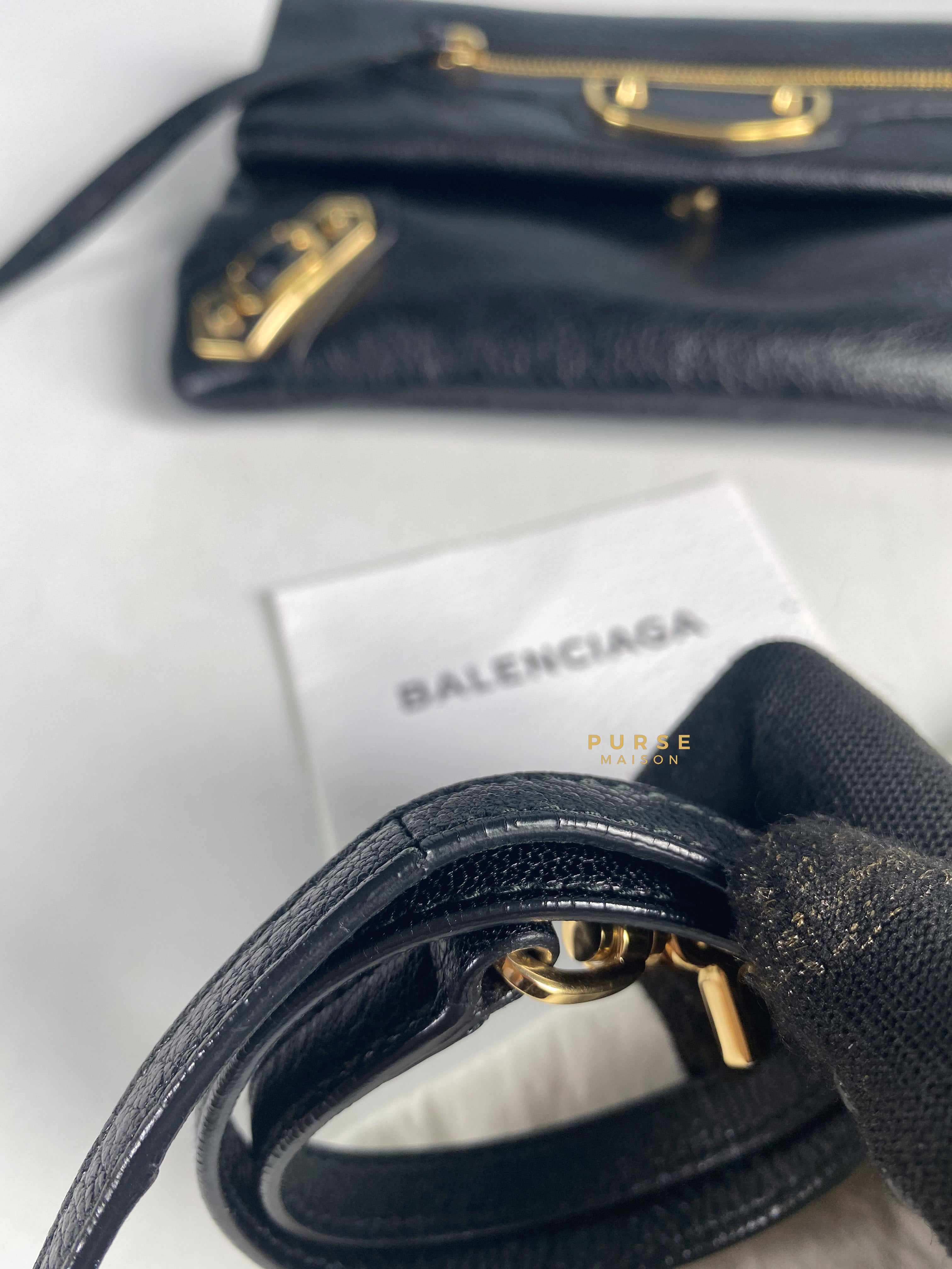 Balenciaga Metallic Edge Black Envelope Clutch with Strap Small | Purse Maison Luxury Bags Shop