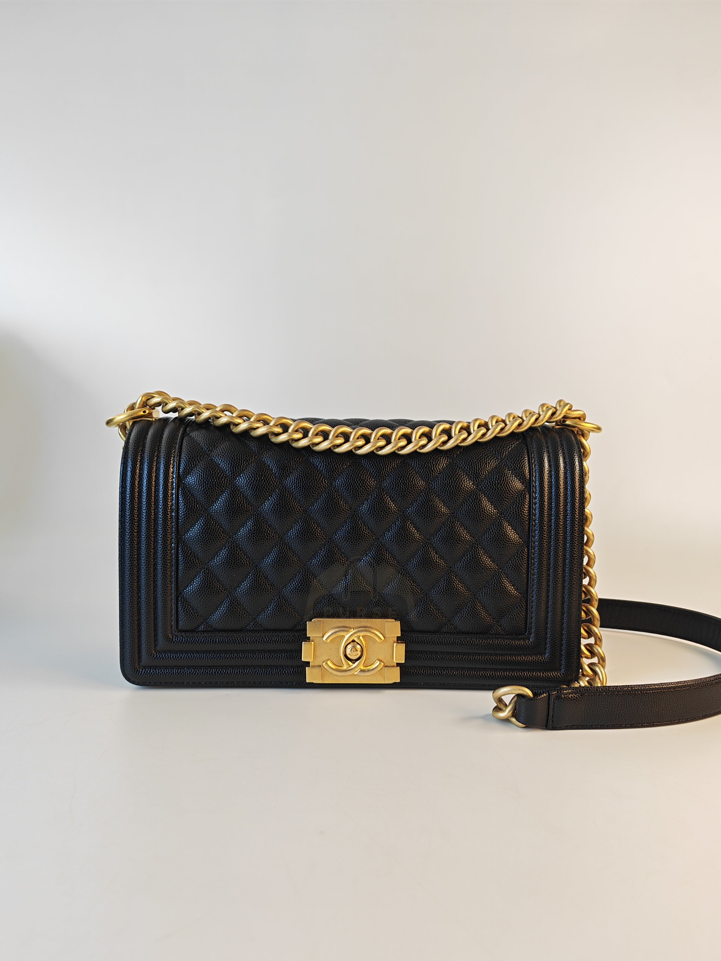 Boy Old Medium in Black Caviar Leather and Aged Gold Hardware Series 28