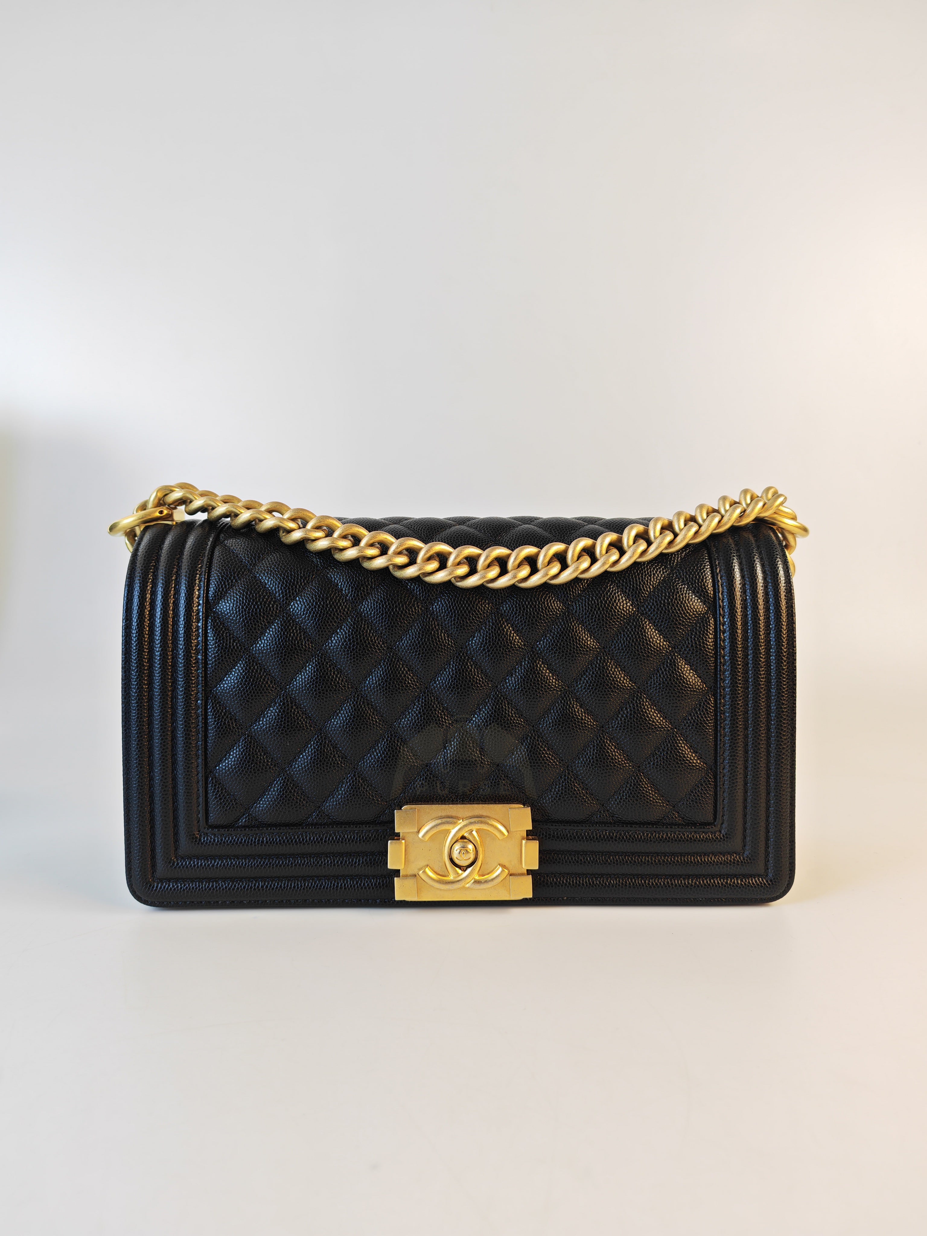 Boy Old Medium in Black Caviar Leather and Aged Gold Hardware Series 28