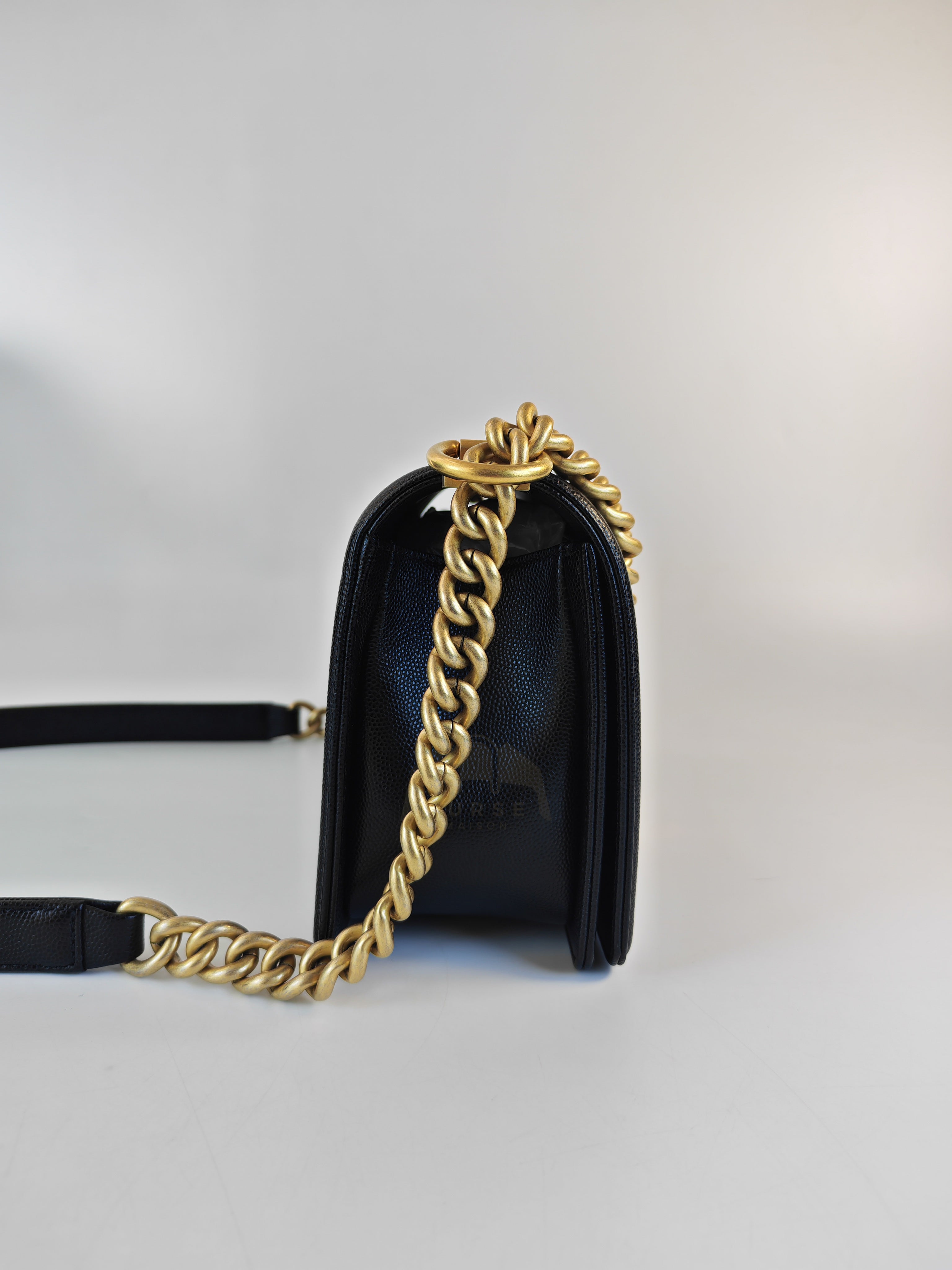 Boy Old Medium in Black Caviar Leather and Aged Gold Hardware Series 28