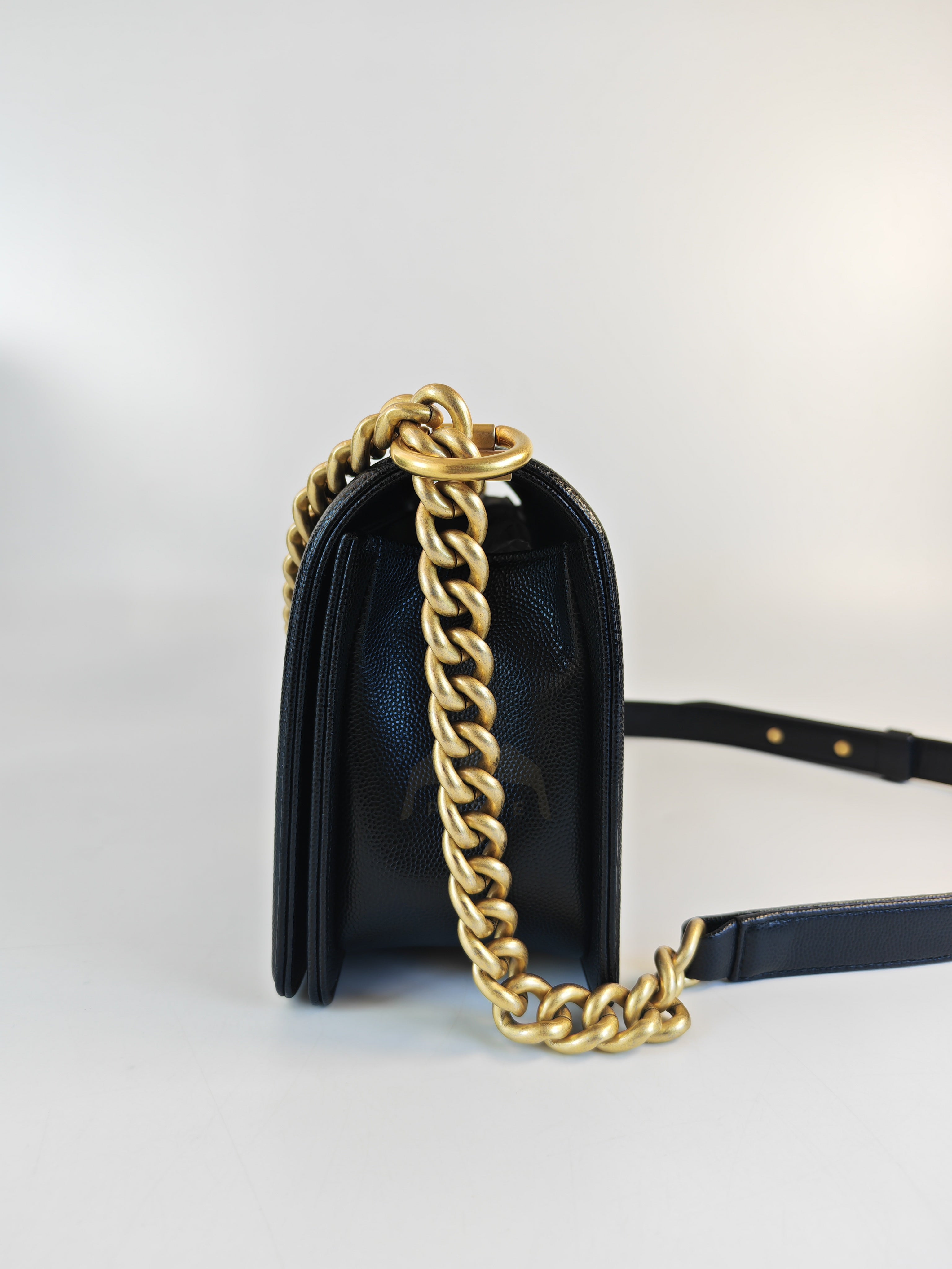 Boy Old Medium in Black Caviar Leather and Aged Gold Hardware Series 28