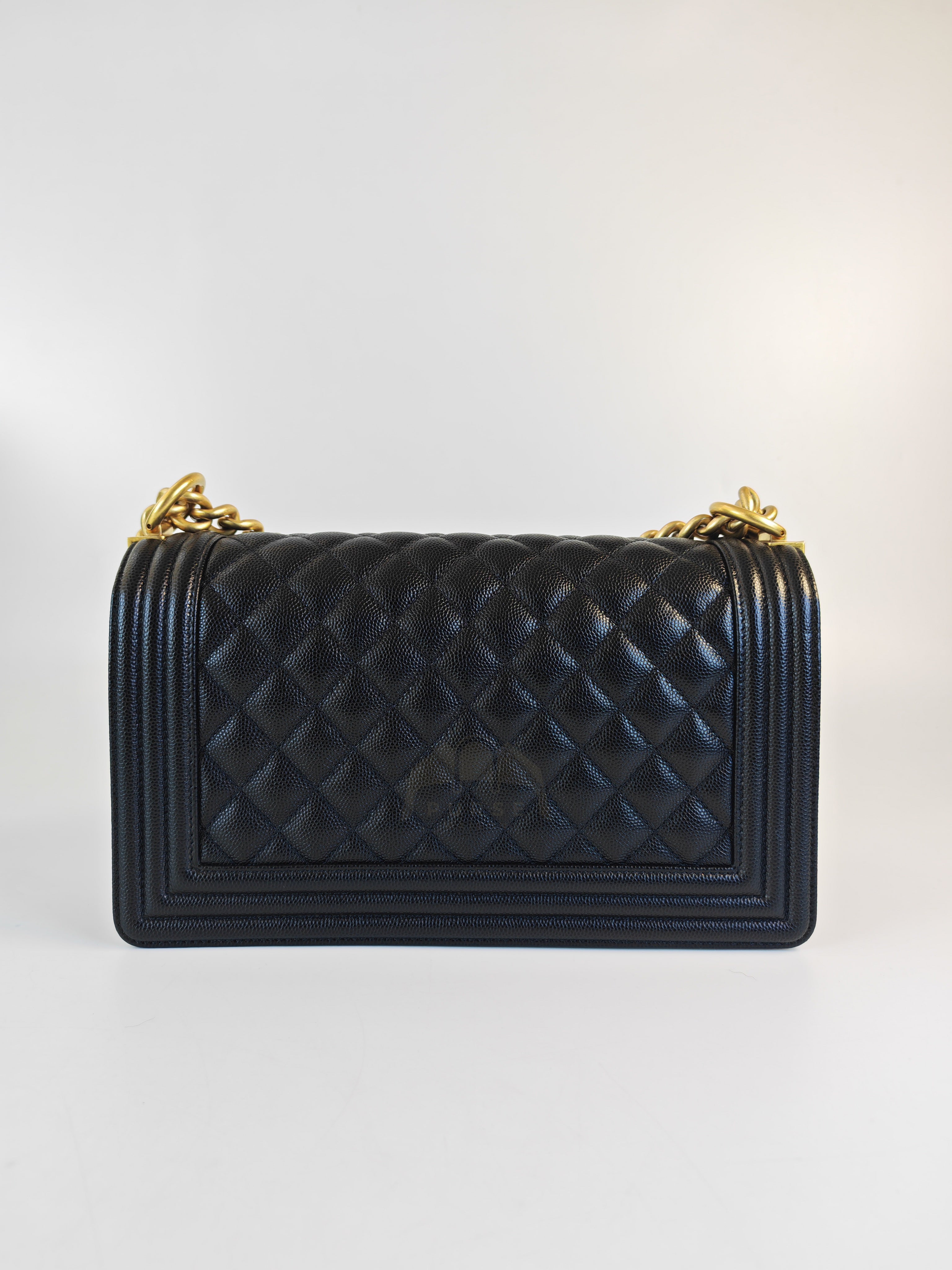 Boy Old Medium in Black Caviar Leather and Aged Gold Hardware Series 28