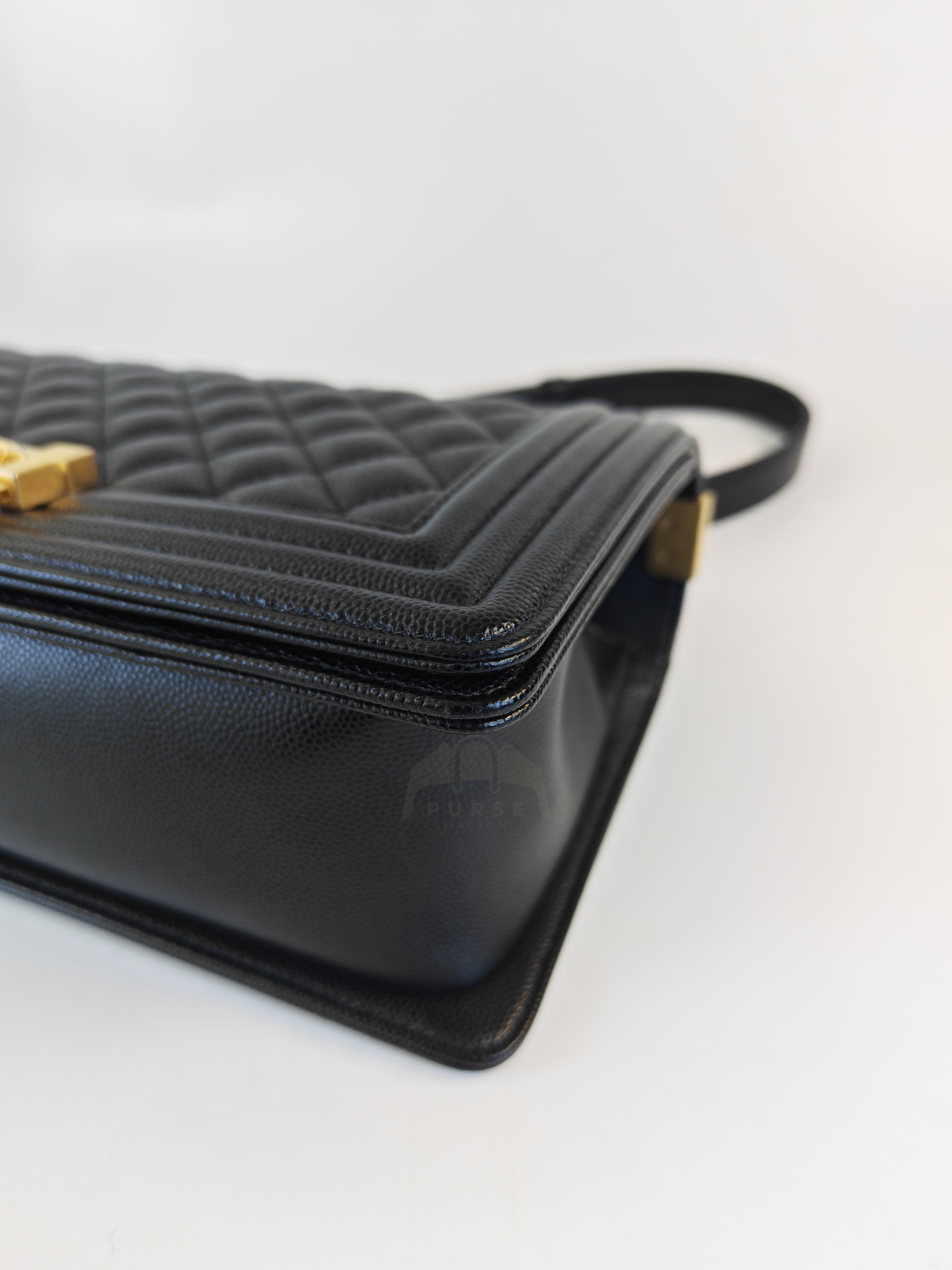 Boy Old Medium in Black Caviar Leather and Aged Gold Hardware Series 28