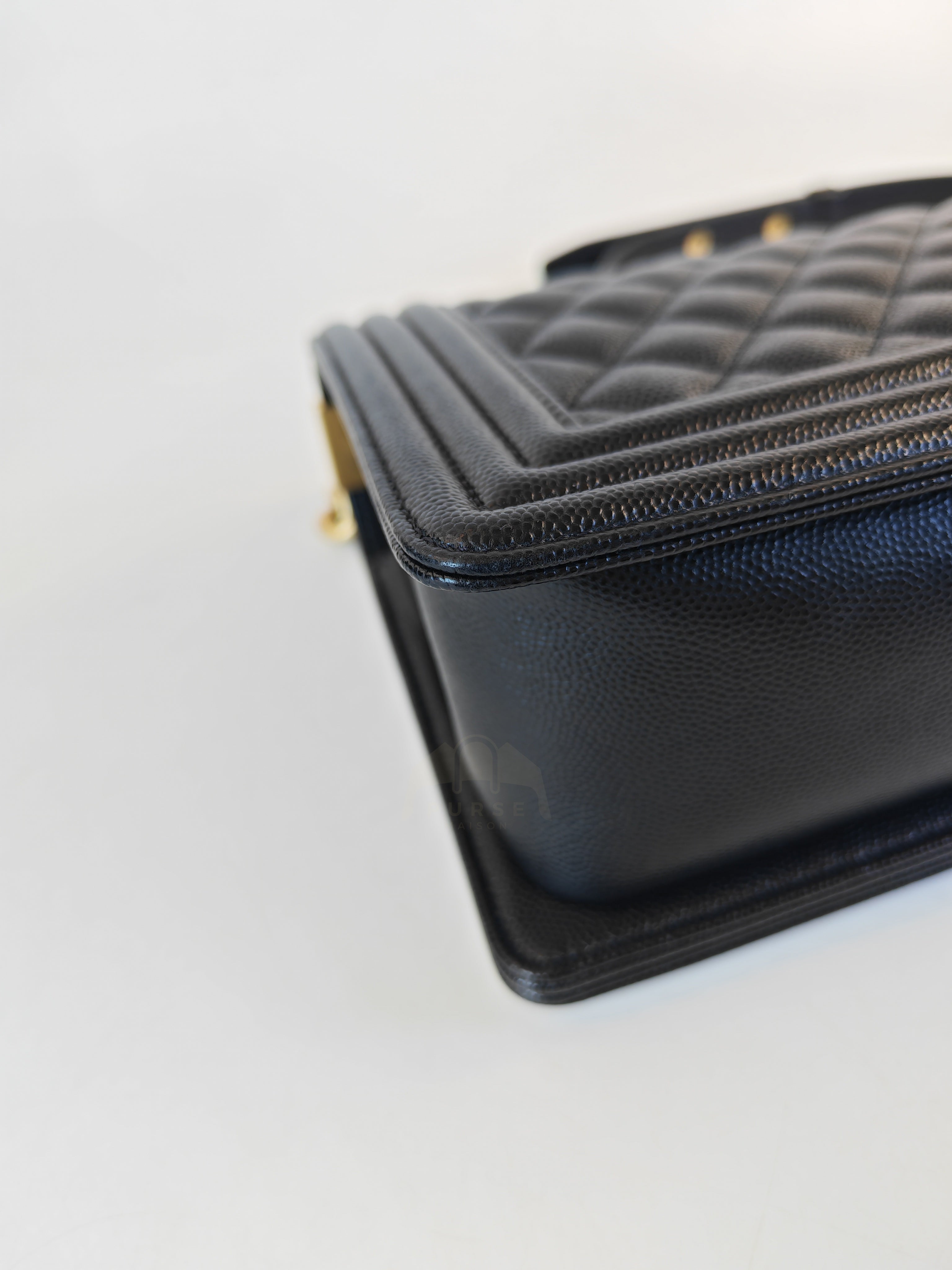 Boy Old Medium in Black Caviar Leather and Aged Gold Hardware Series 28