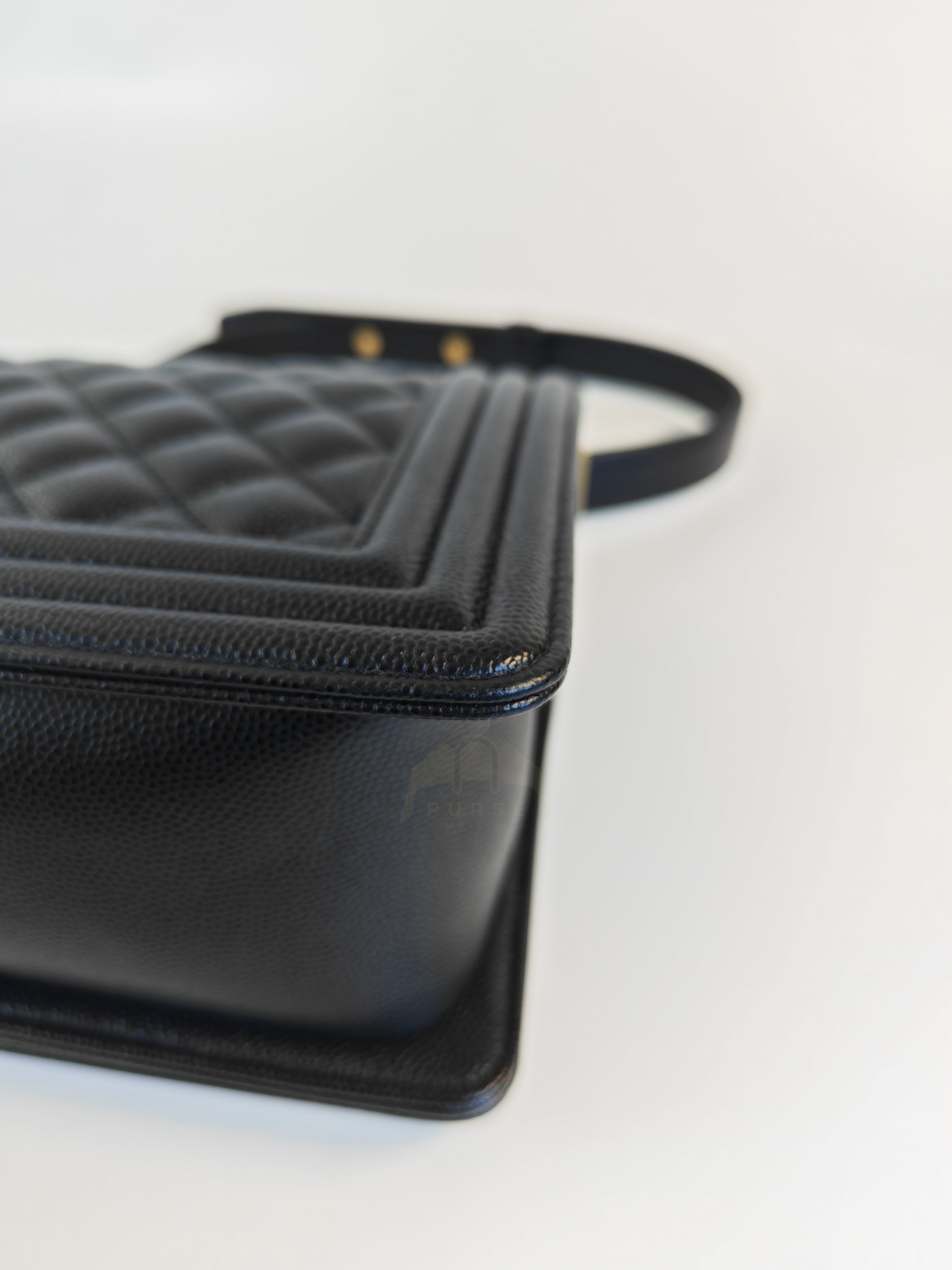 Boy Old Medium in Black Caviar Leather and Aged Gold Hardware Series 28