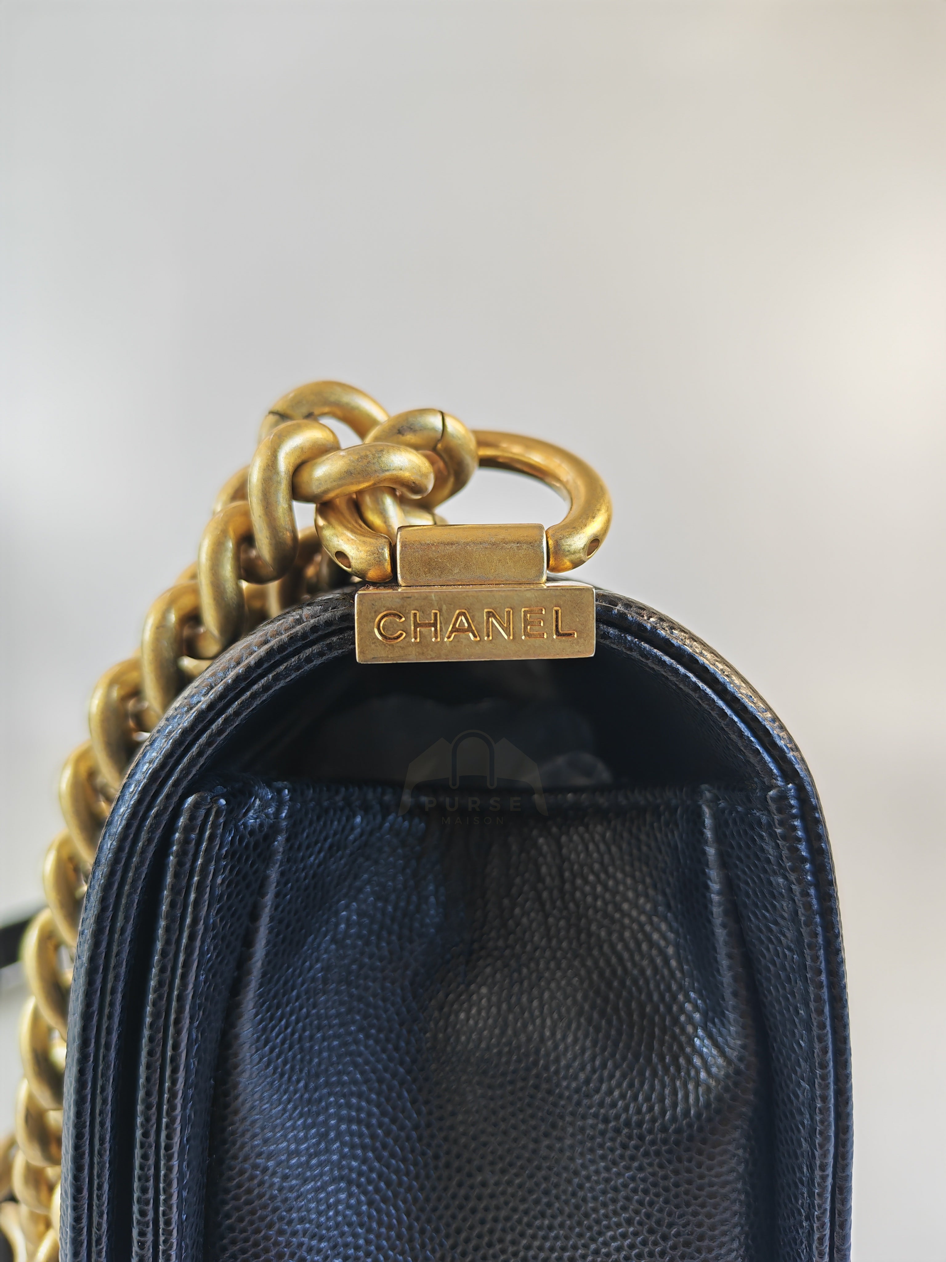 Boy Old Medium in Black Caviar Leather and Aged Gold Hardware Series 28