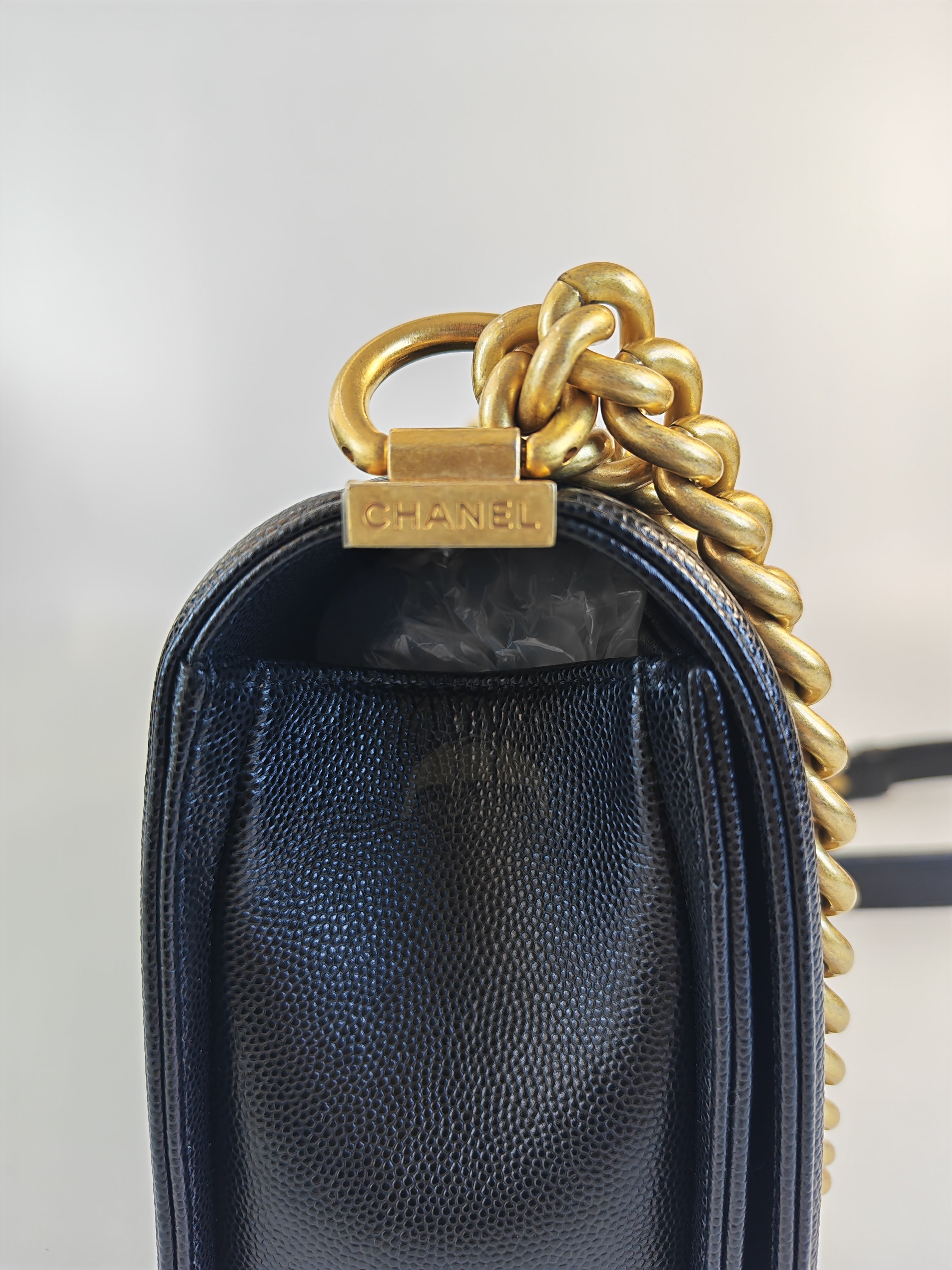 Boy Old Medium in Black Caviar Leather and Aged Gold Hardware Series 28