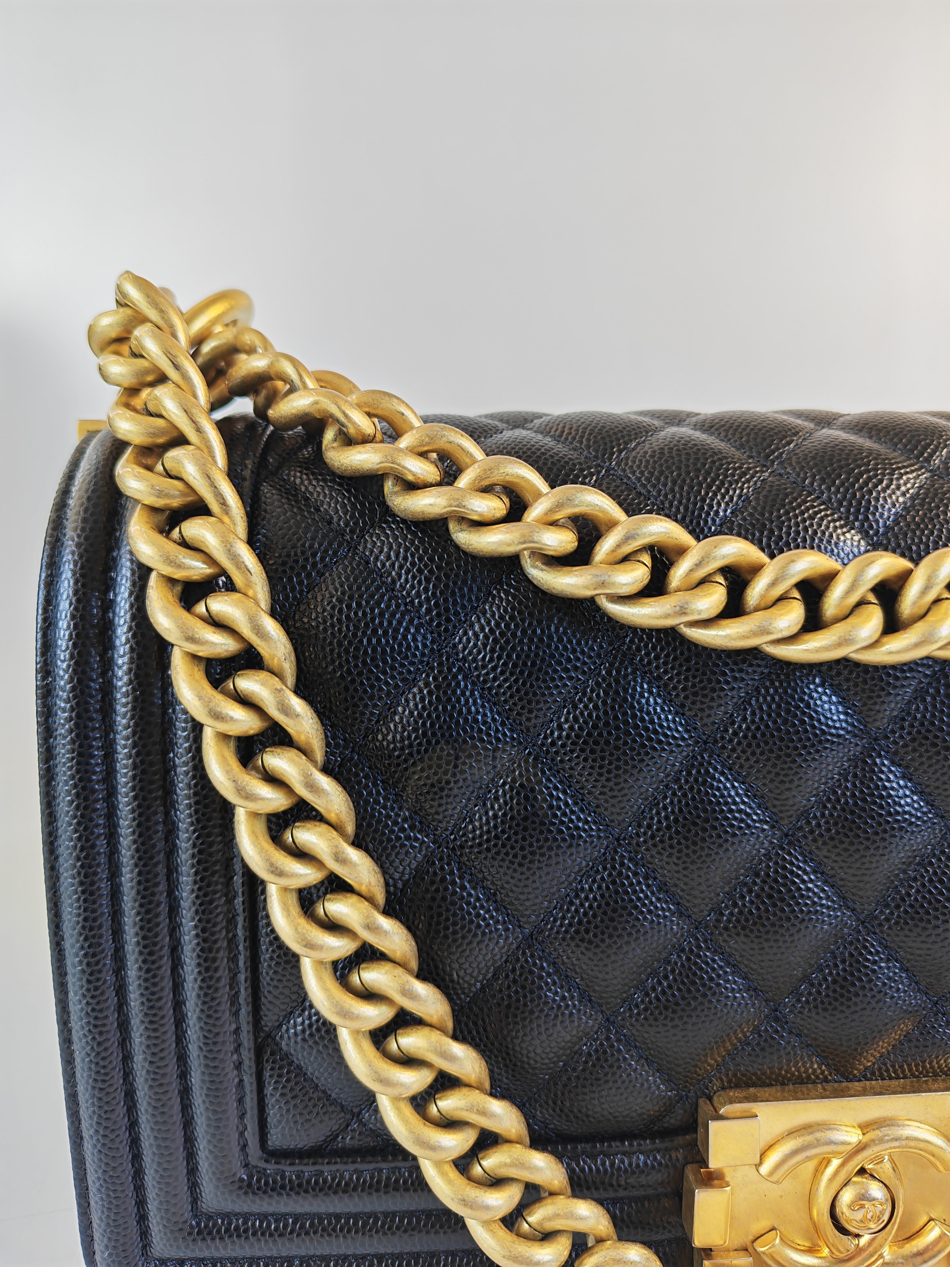 Boy Old Medium in Black Caviar Leather and Aged Gold Hardware Series 28