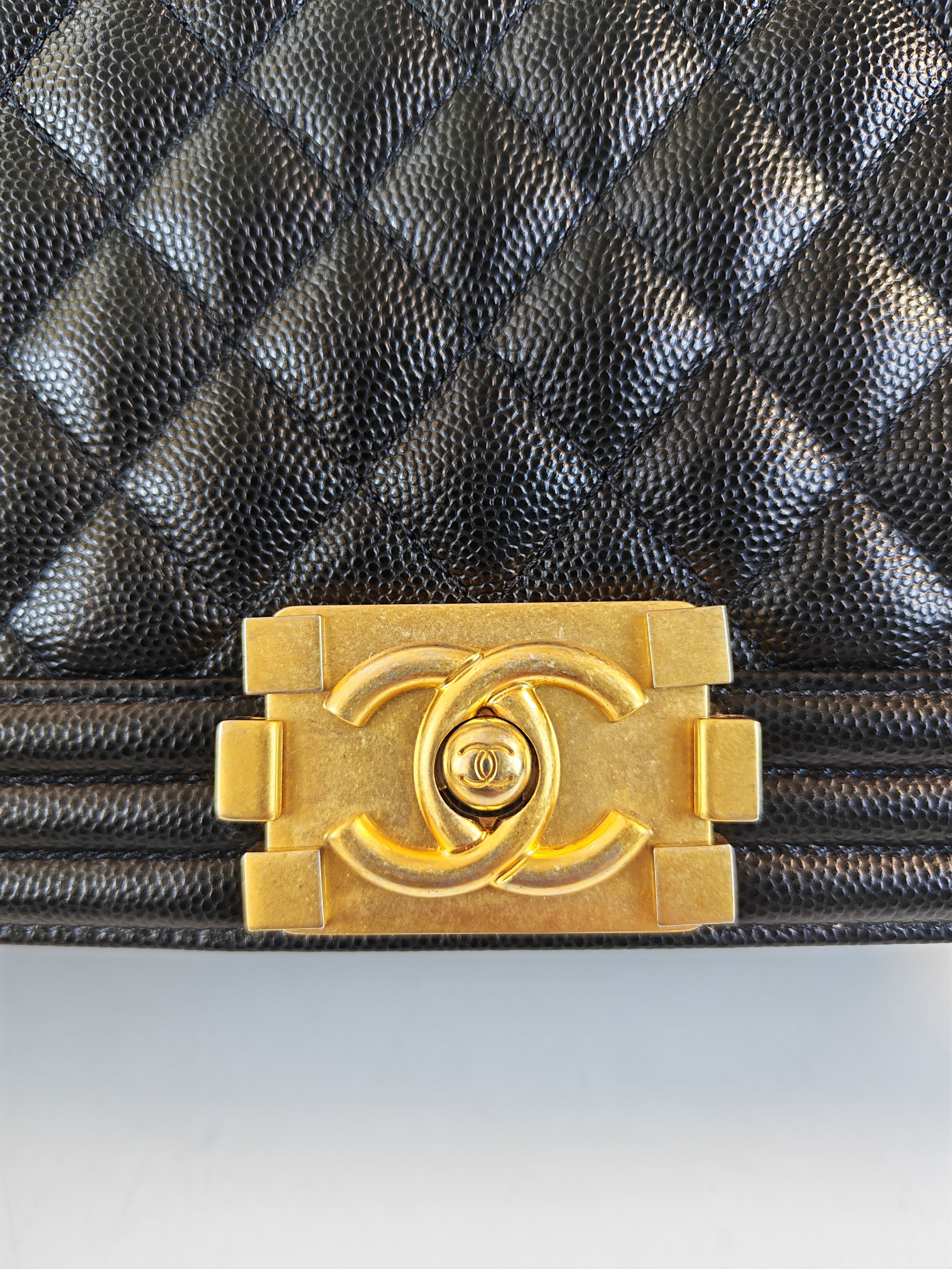 Boy Old Medium in Black Caviar Leather and Aged Gold Hardware Series 28