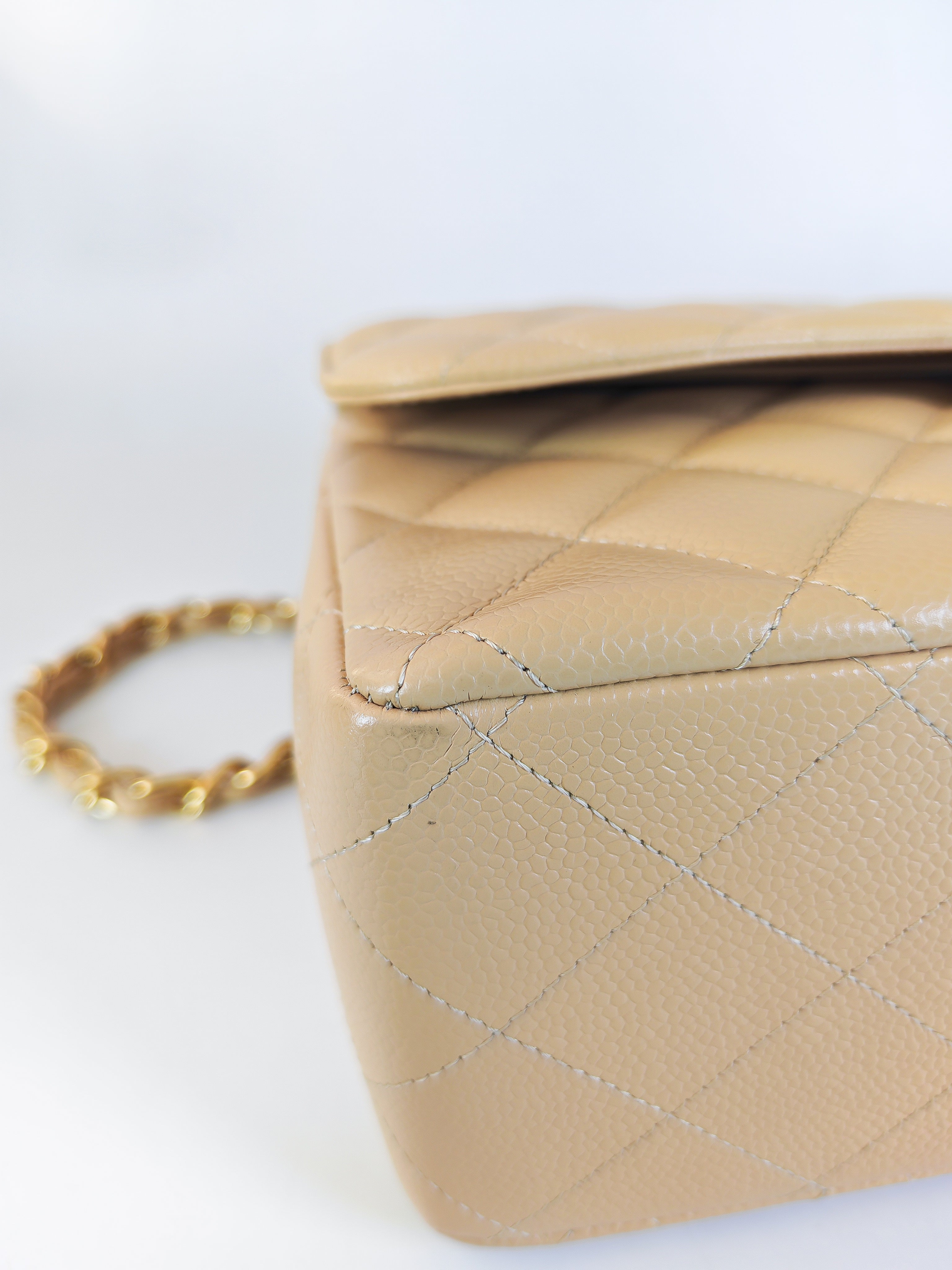 Classic Double Flap Jumbo in Beige Clair Caviar Leather and Gold Hardware (Microchip)
