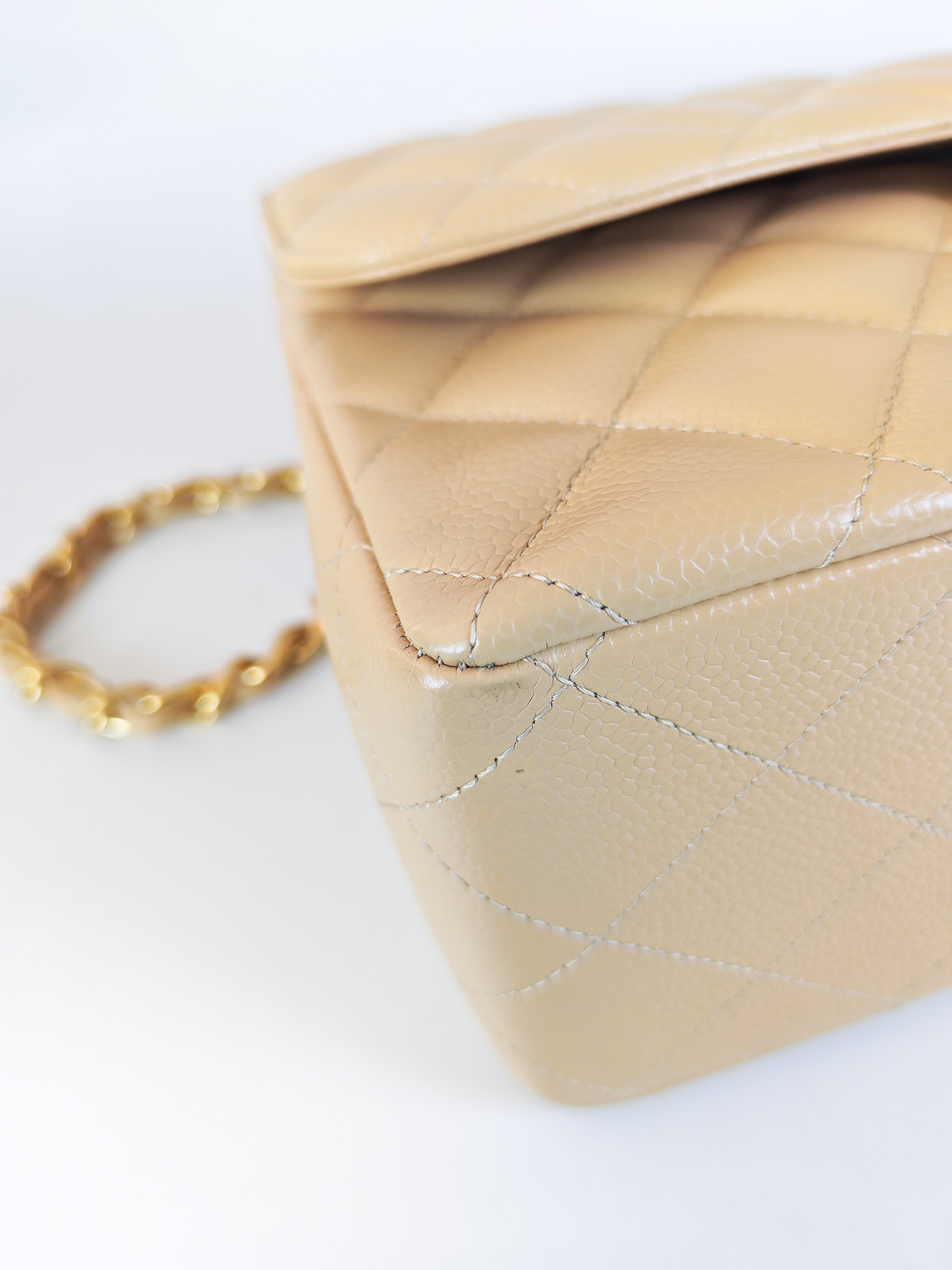 Classic Double Flap Jumbo in Beige Clair Caviar Leather and Gold Hardware (Microchip)