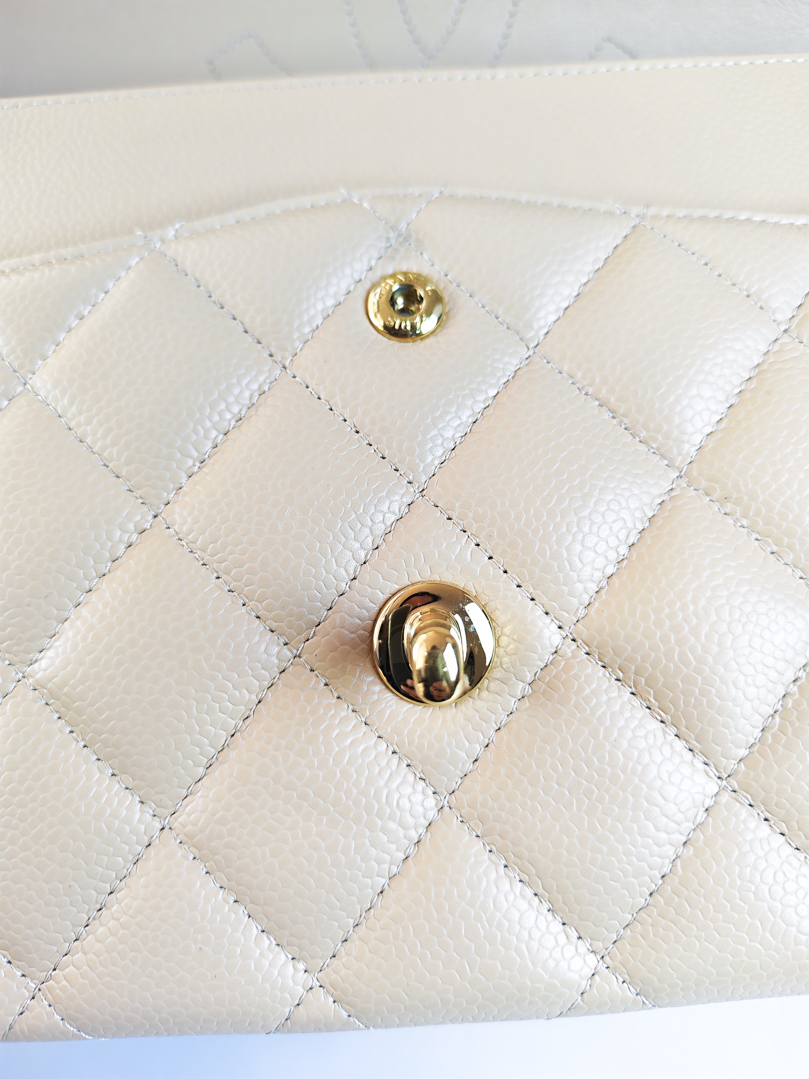 Classic Double Flap Jumbo in Beige Clair Caviar Leather and Gold Hardware (Microchip)