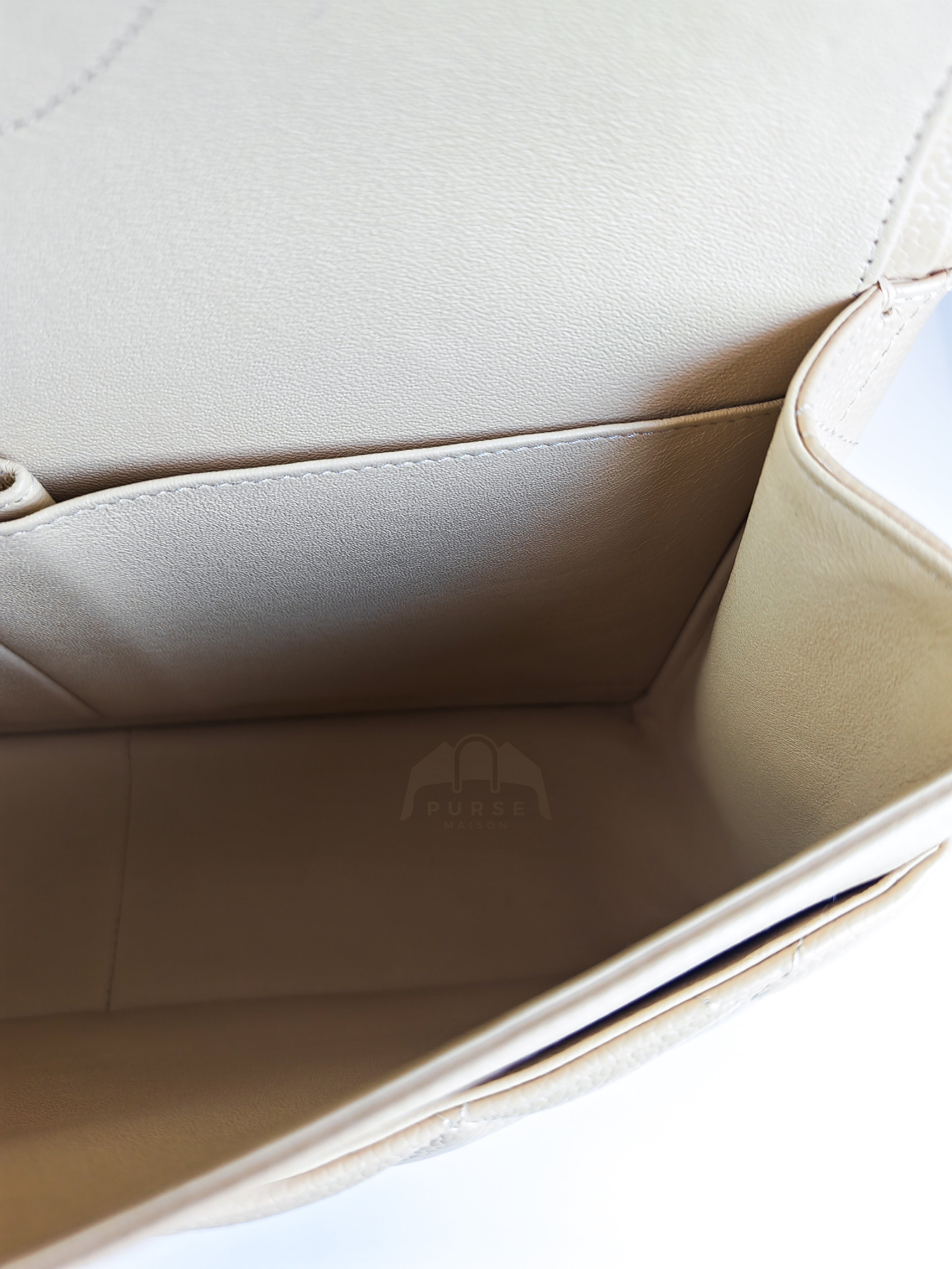 Classic Double Flap Jumbo in Beige Clair Caviar Leather and Gold Hardware (Microchip)