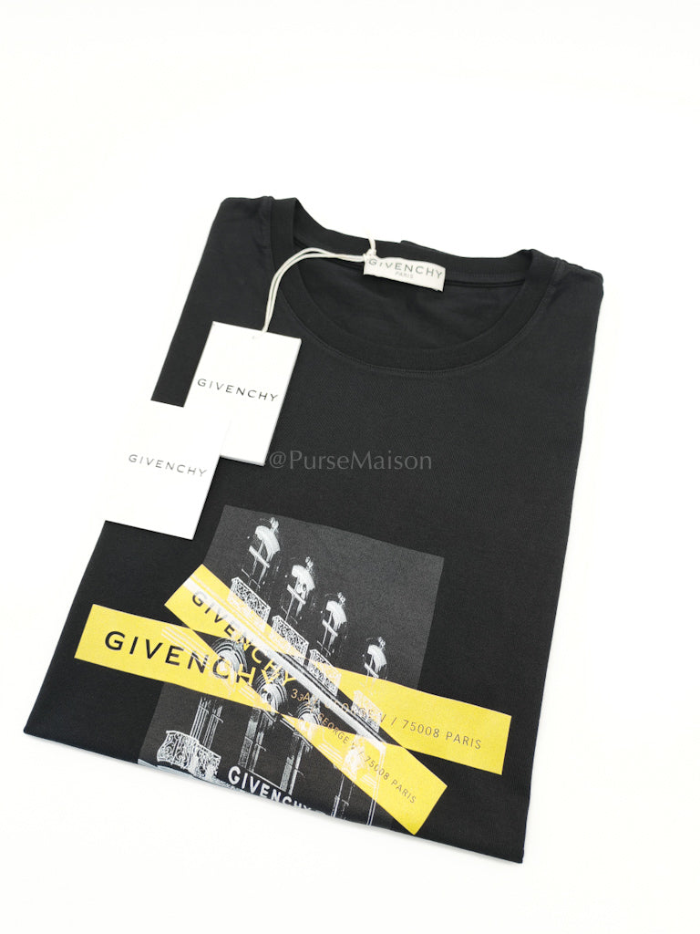 HQ Address Tape Cotton T-shirt in Black/Yellow Size Large