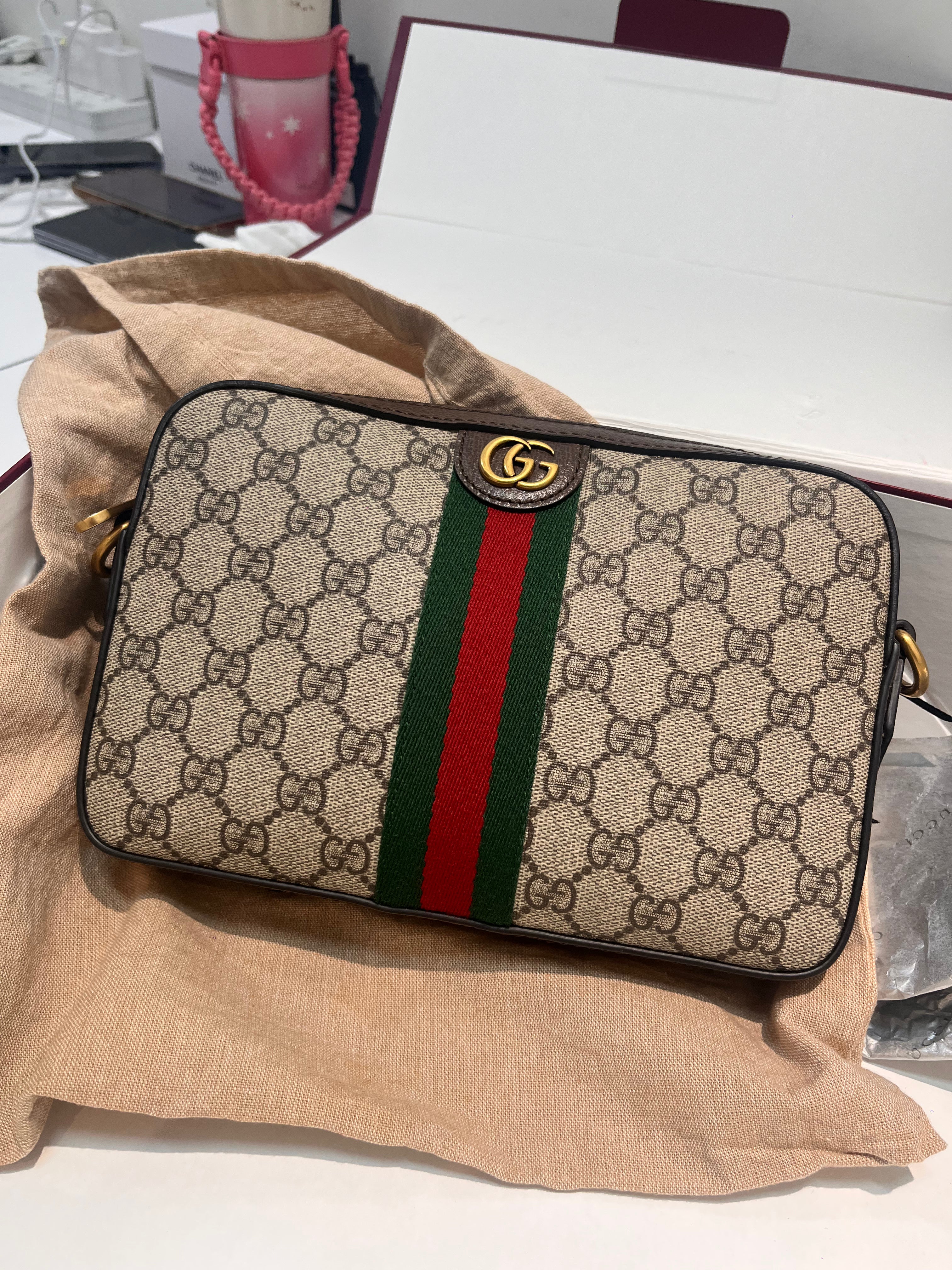 Gucci Ophidia Small Crossbody Bag Beige Supreme Monogram