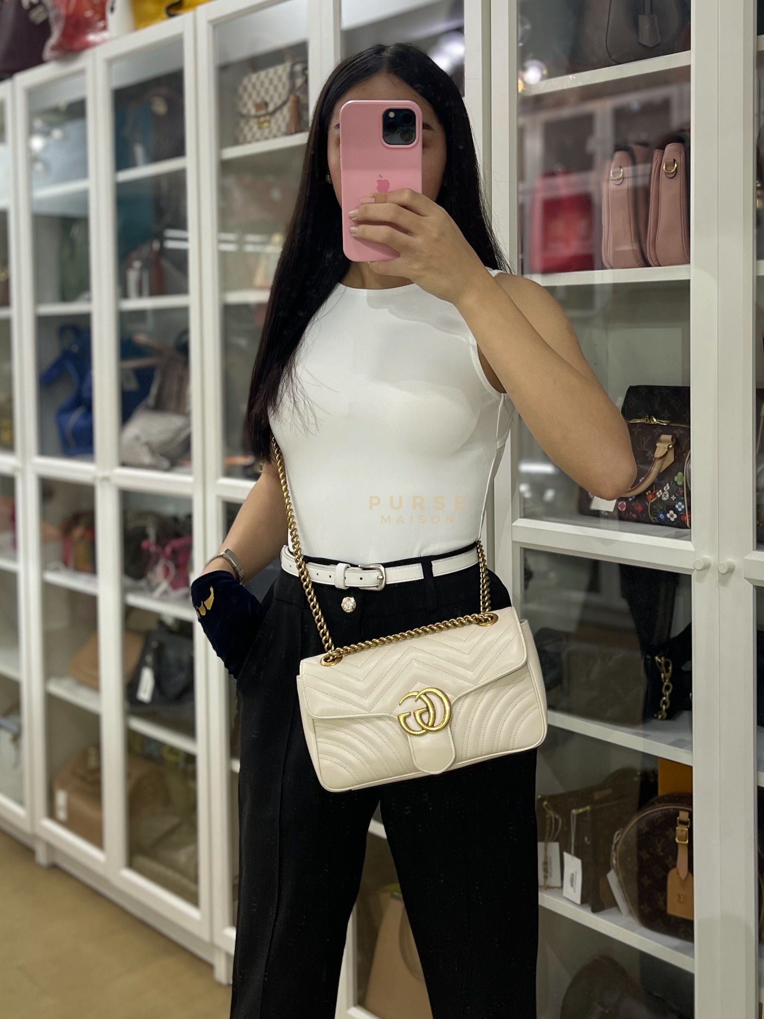 Marmont Small in Off-White Matelasse Leather
