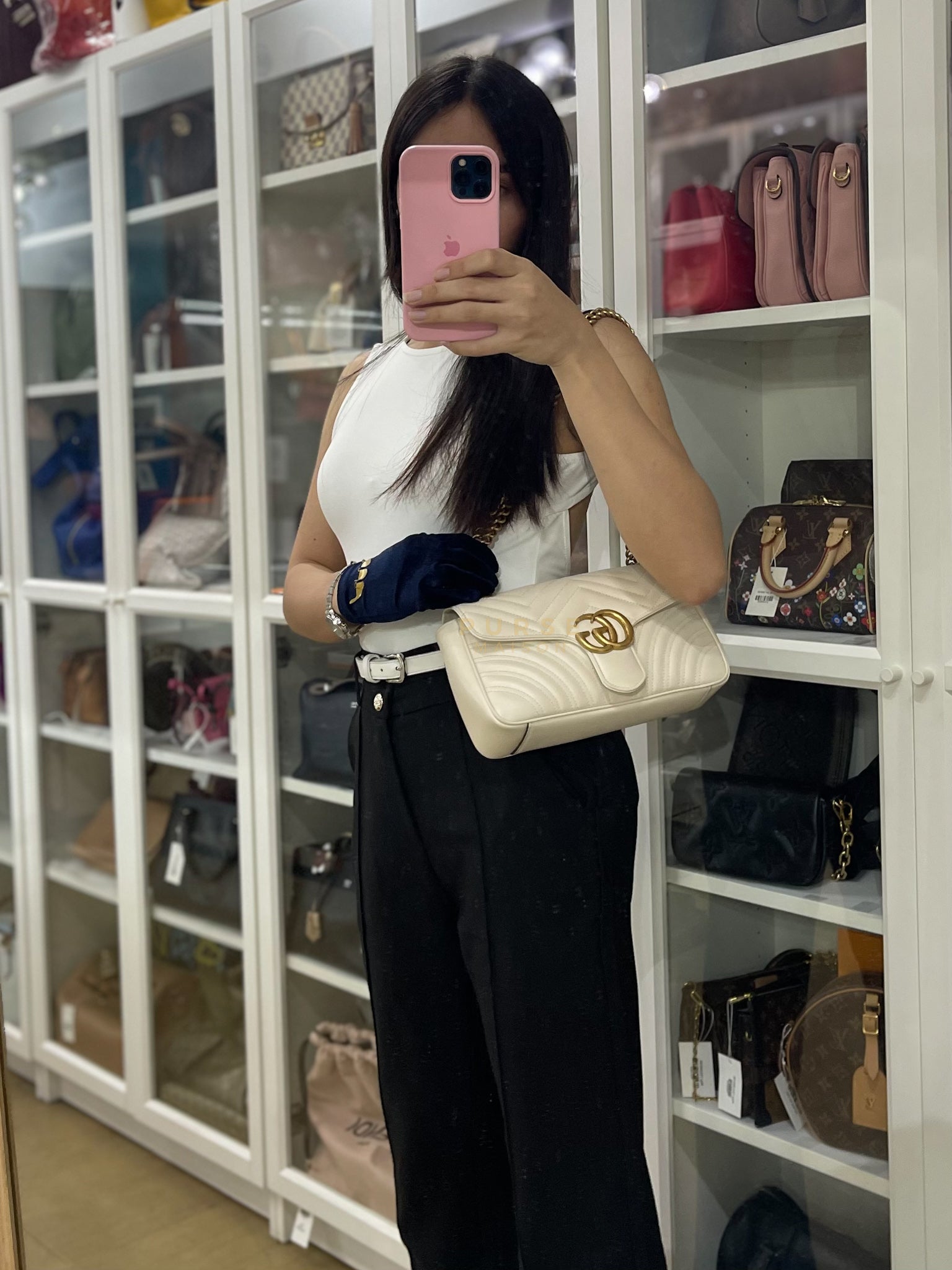 Marmont Small in Off-White Matelasse Leather